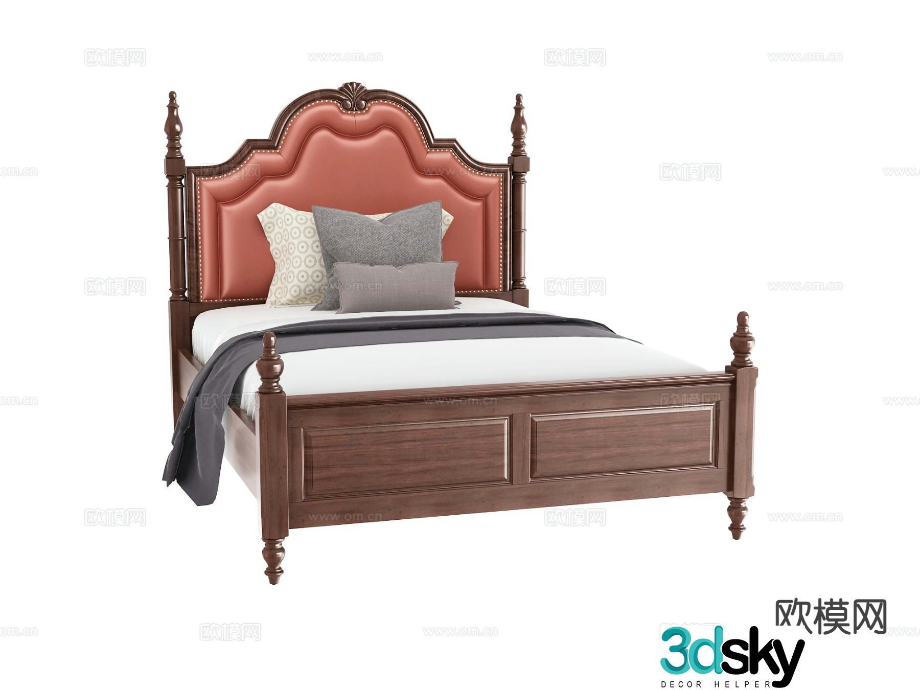 American double bed finished bed 3d model