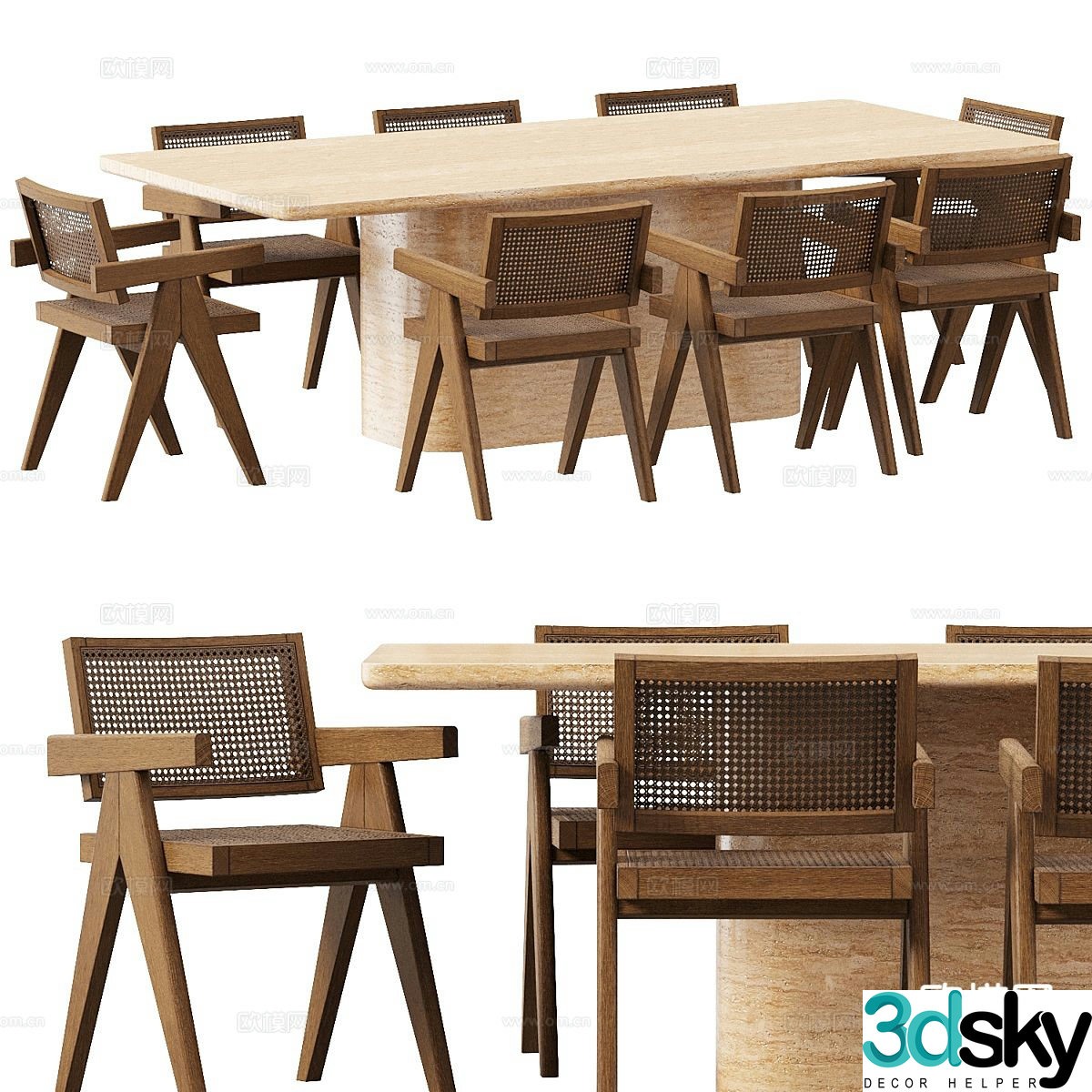 Wabi-sabi dining table and chairs 3d model