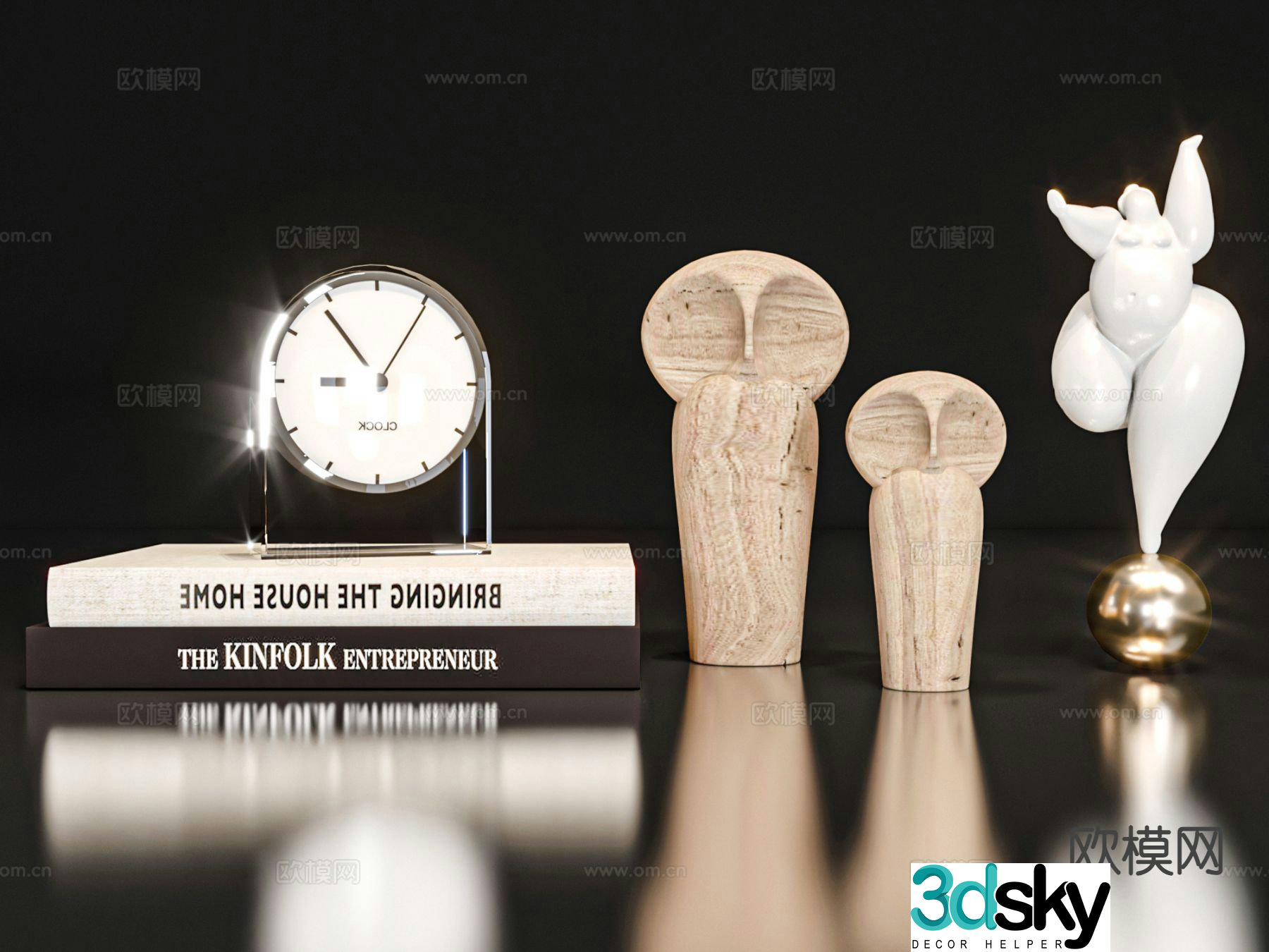 Modern jewelry ornaments books alarm clock 3d model