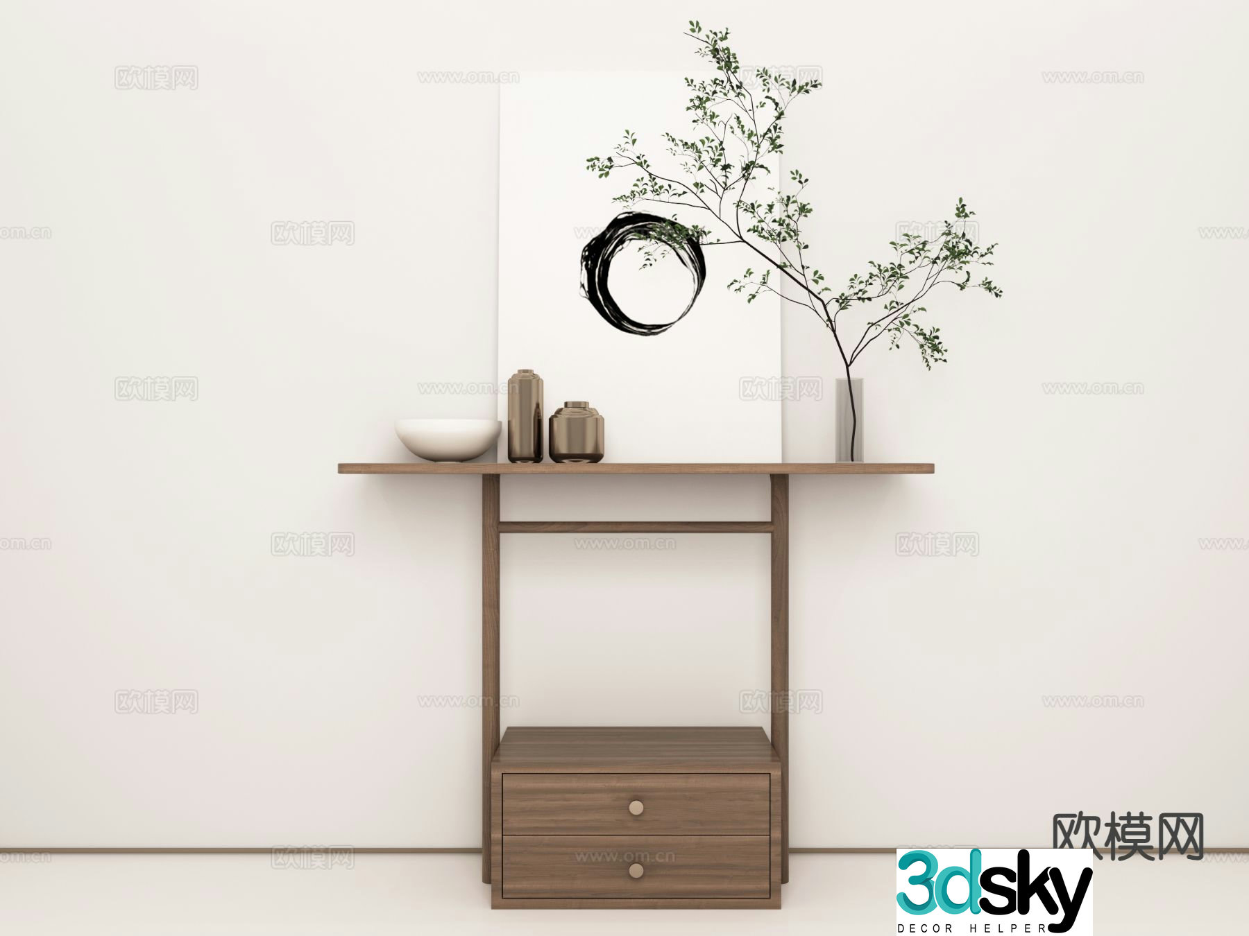 New Chinese style entrance cabinet desk end view desk 3D model