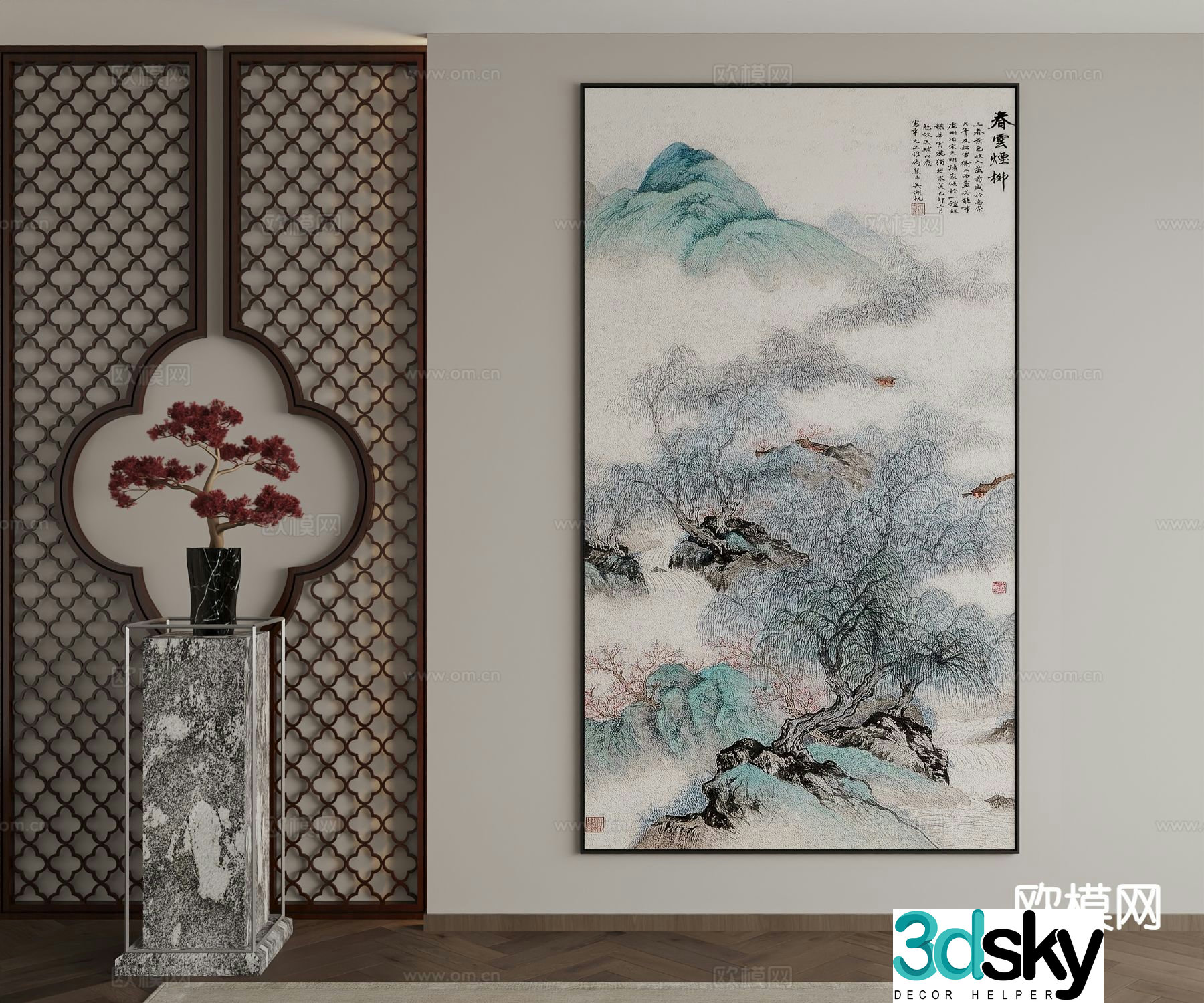 New Chinese style decorative painting art painting hanging painting 3d model