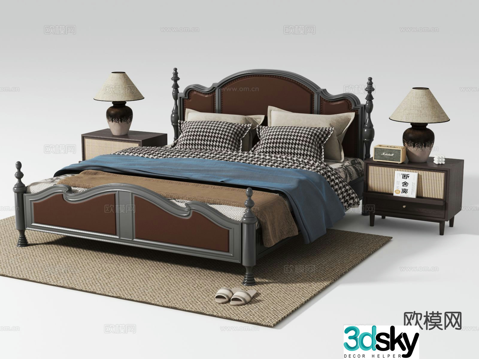 Medieval style double bed 3d model