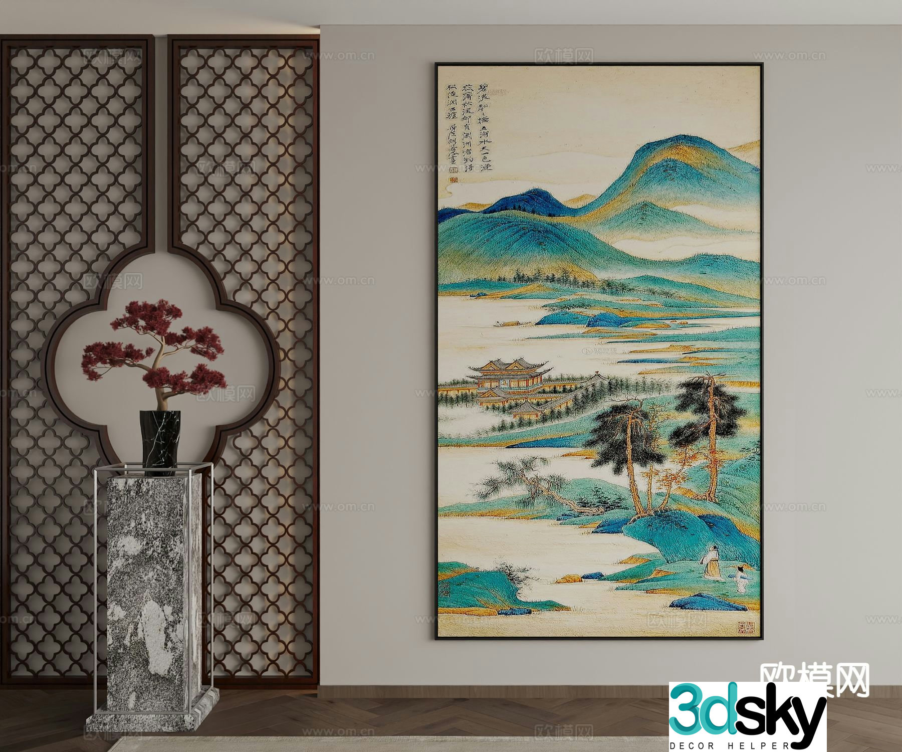 New Chinese style decorative painting landscape painting hanging painting 3D model
