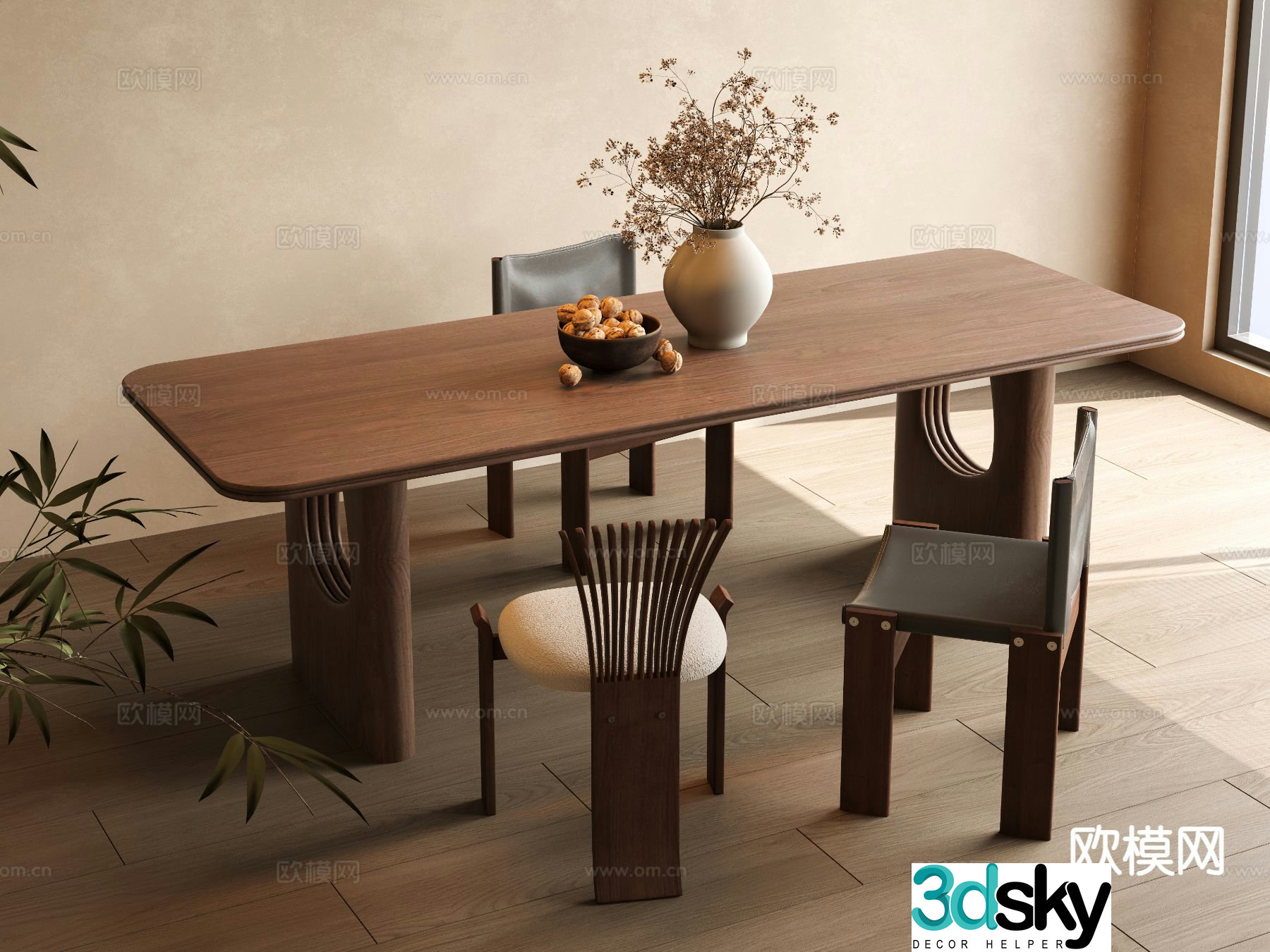Medieval style dining table and chairs 3d model