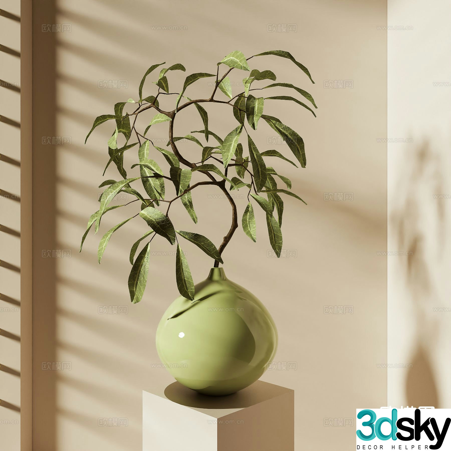 Modern vase floral arrangement green plant 3d model