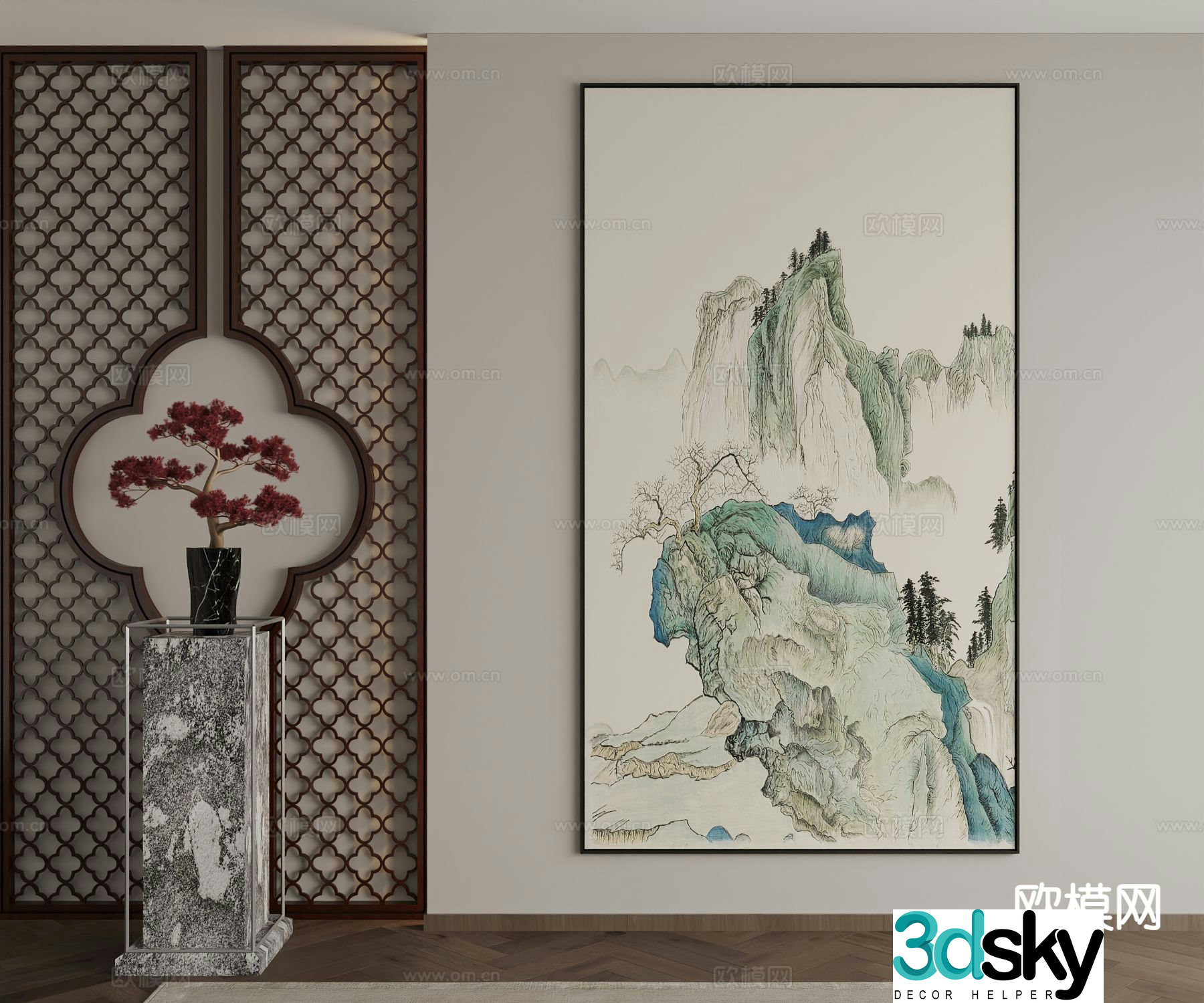 New Chinese style decorative painting landscape painting hanging painting 3D model