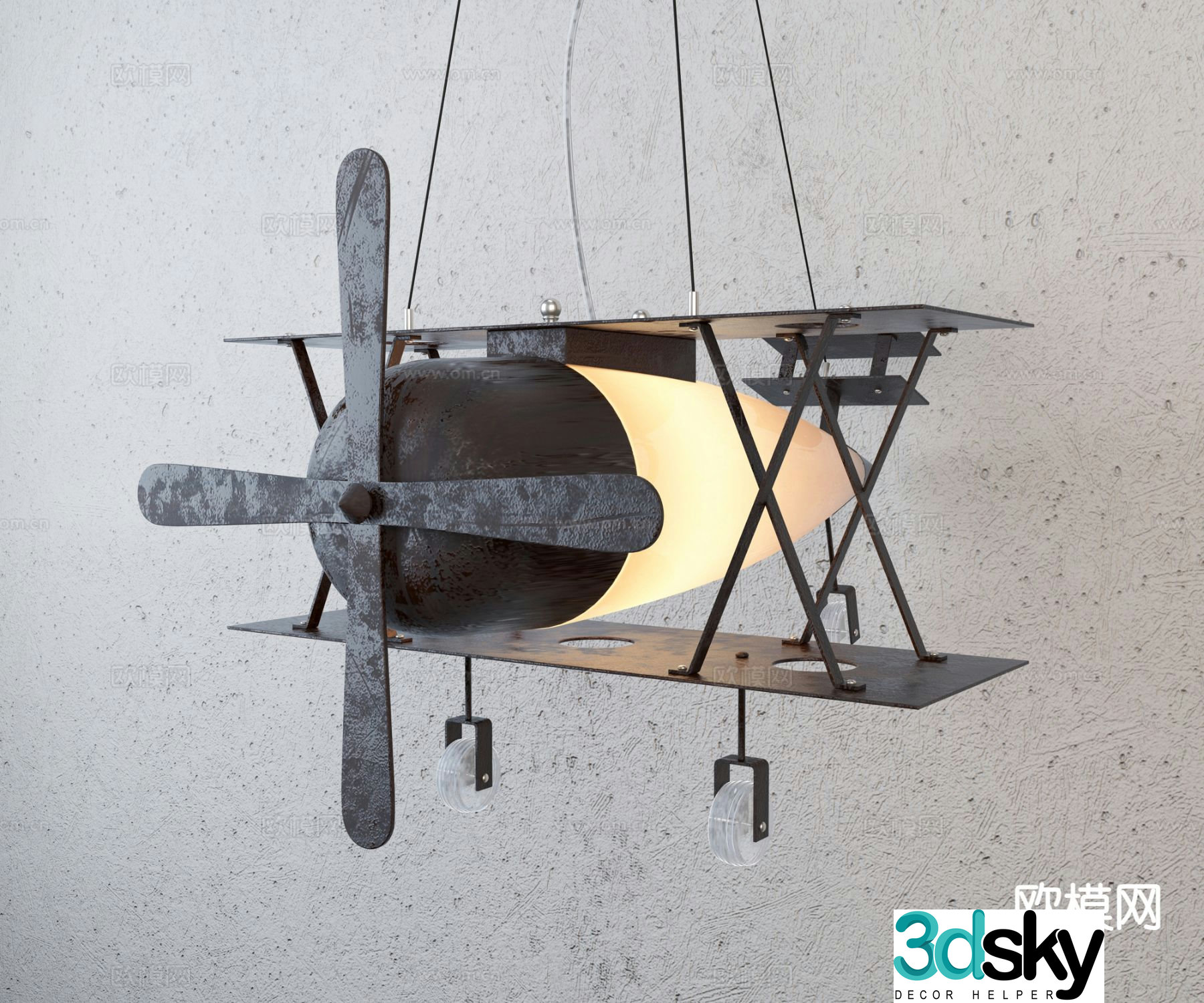 Industrial style chandelier aircraft chandelier 3d model