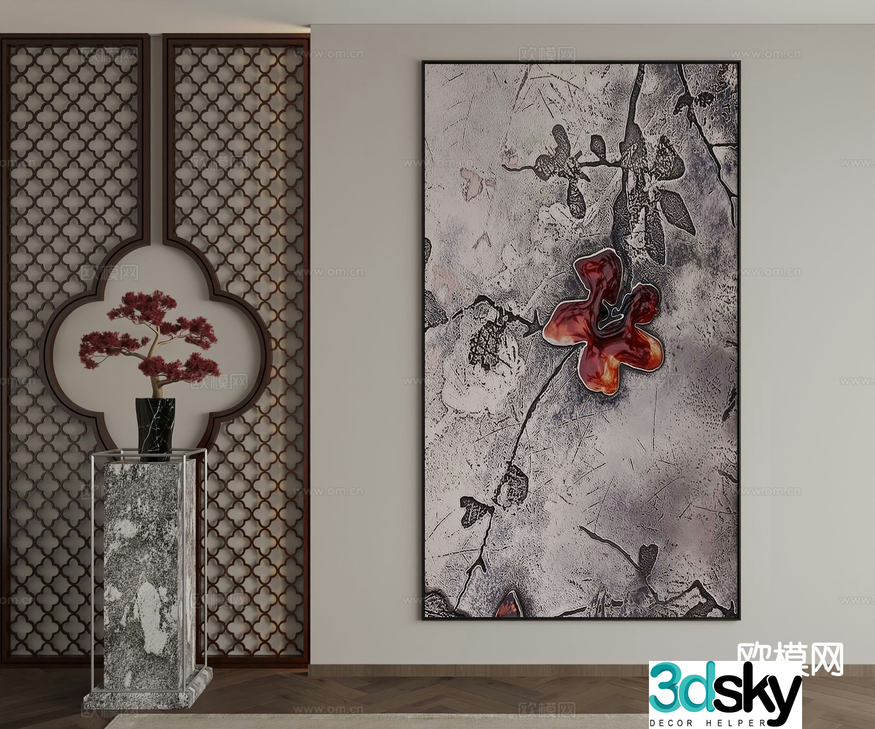 New Chinese style decorative painting texture painting hanging painting 3D model