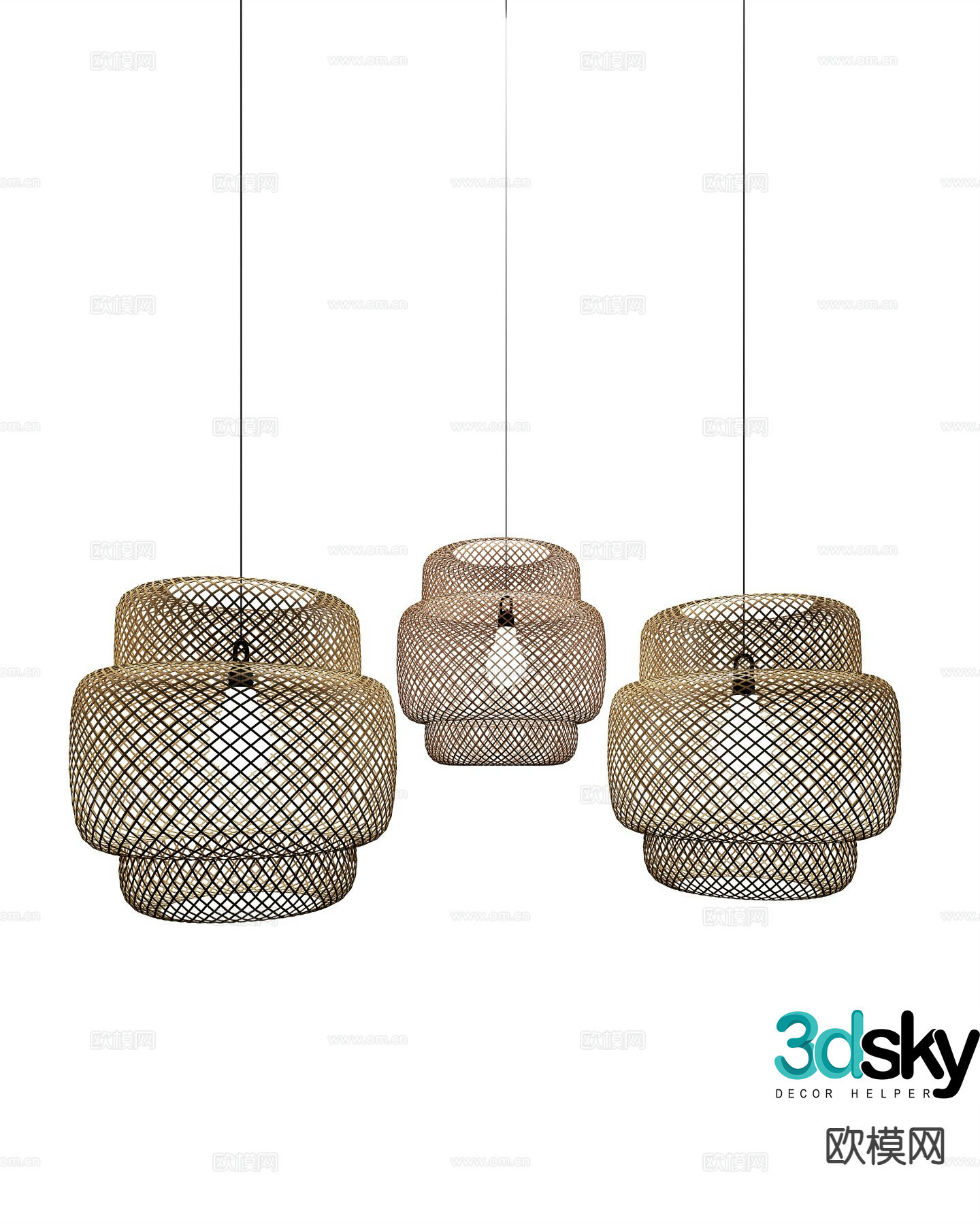 New Chinese style chandelier rattan chandelier 3d model