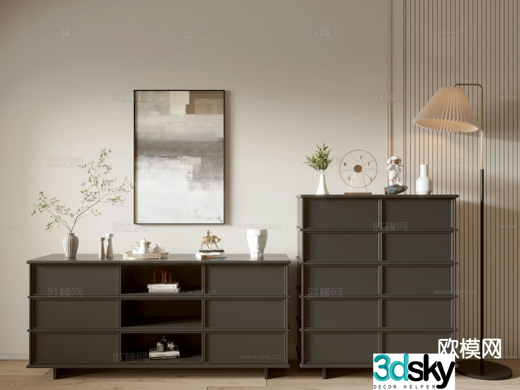 Modern black cabinet drawer cabinet entrance cabinet 3d model