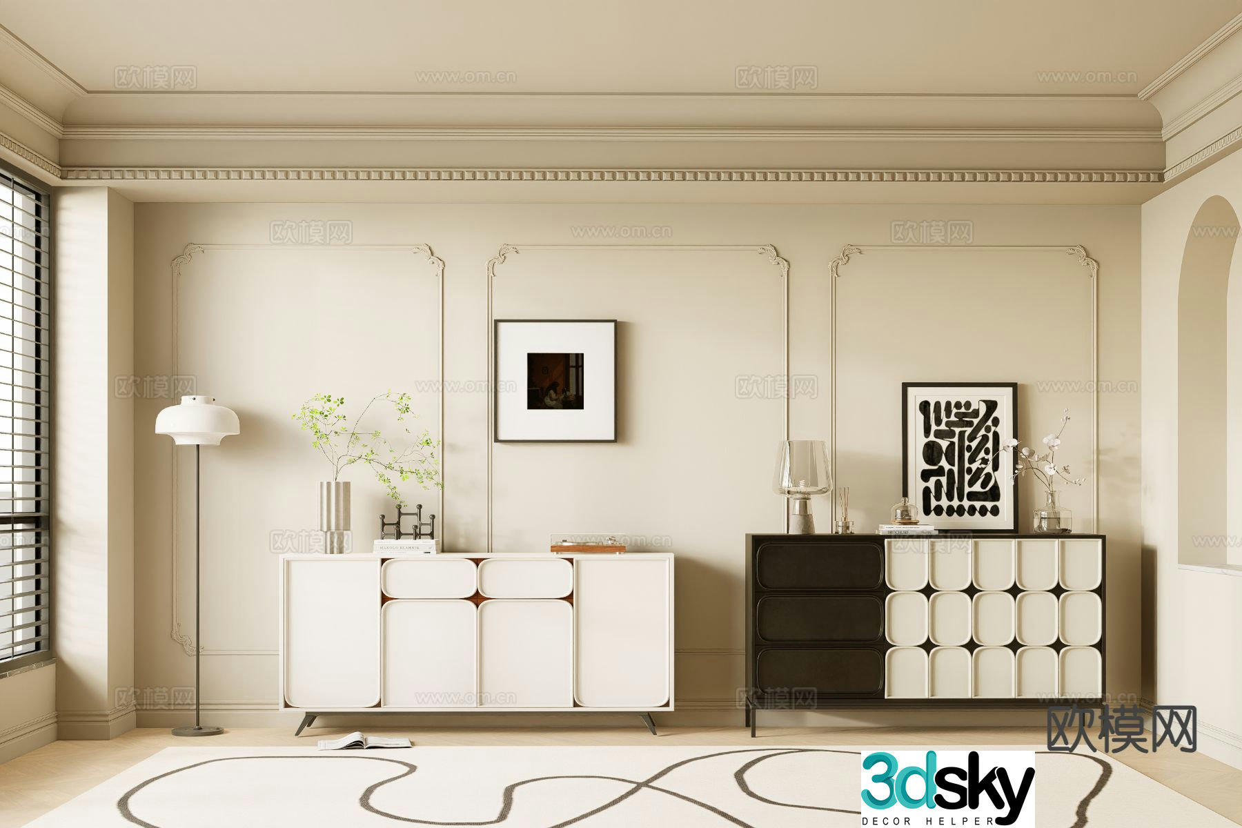 Cream style side cabinet entrance cabinet storage cabinet 3D model
