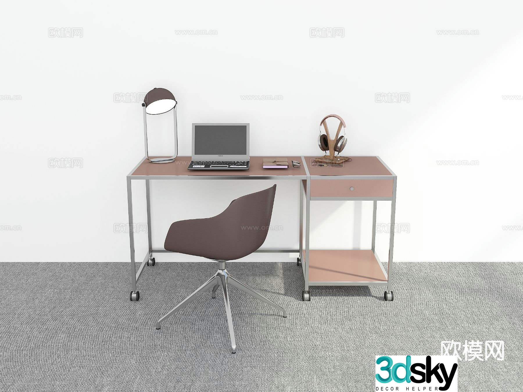 Modern desk computer desk mobile desk 3d model
