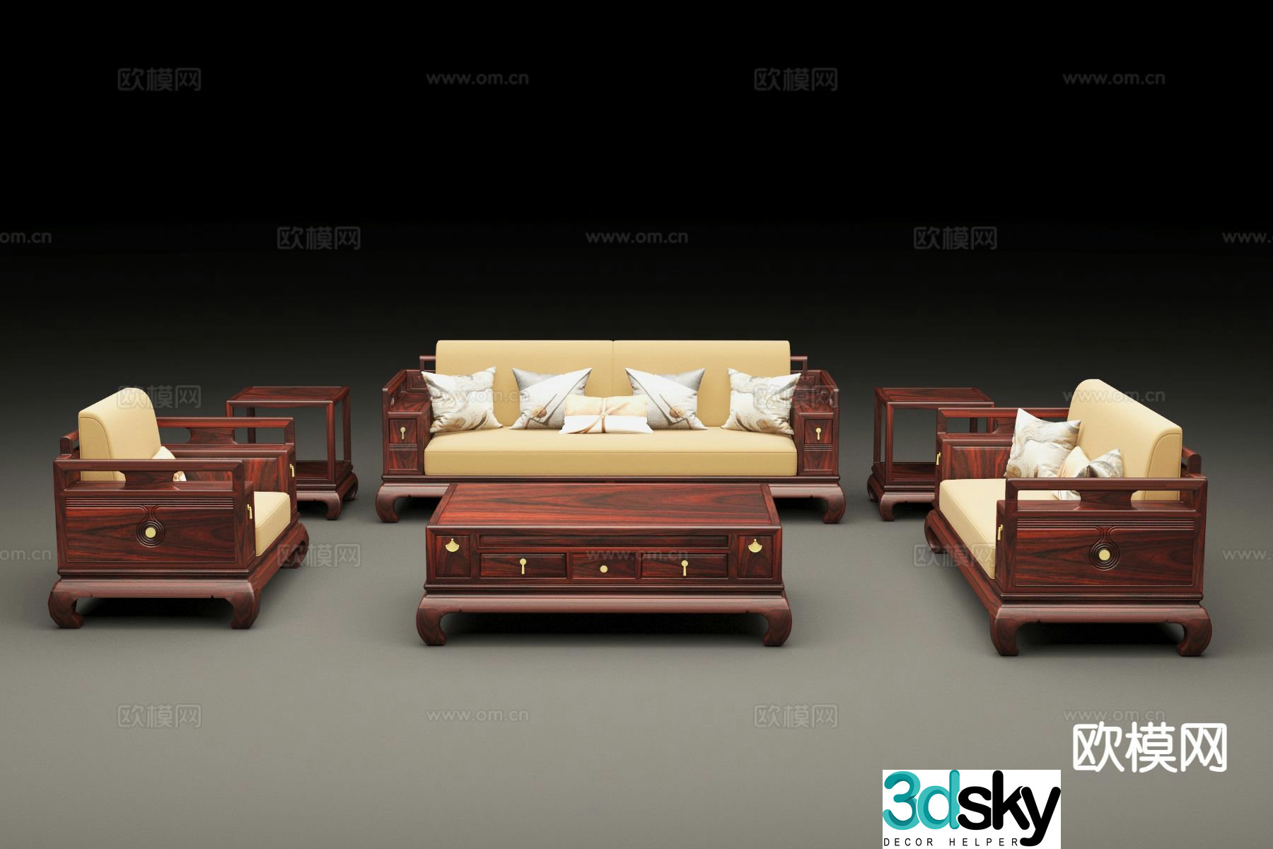 New Chinese style modular sofa 3d model
