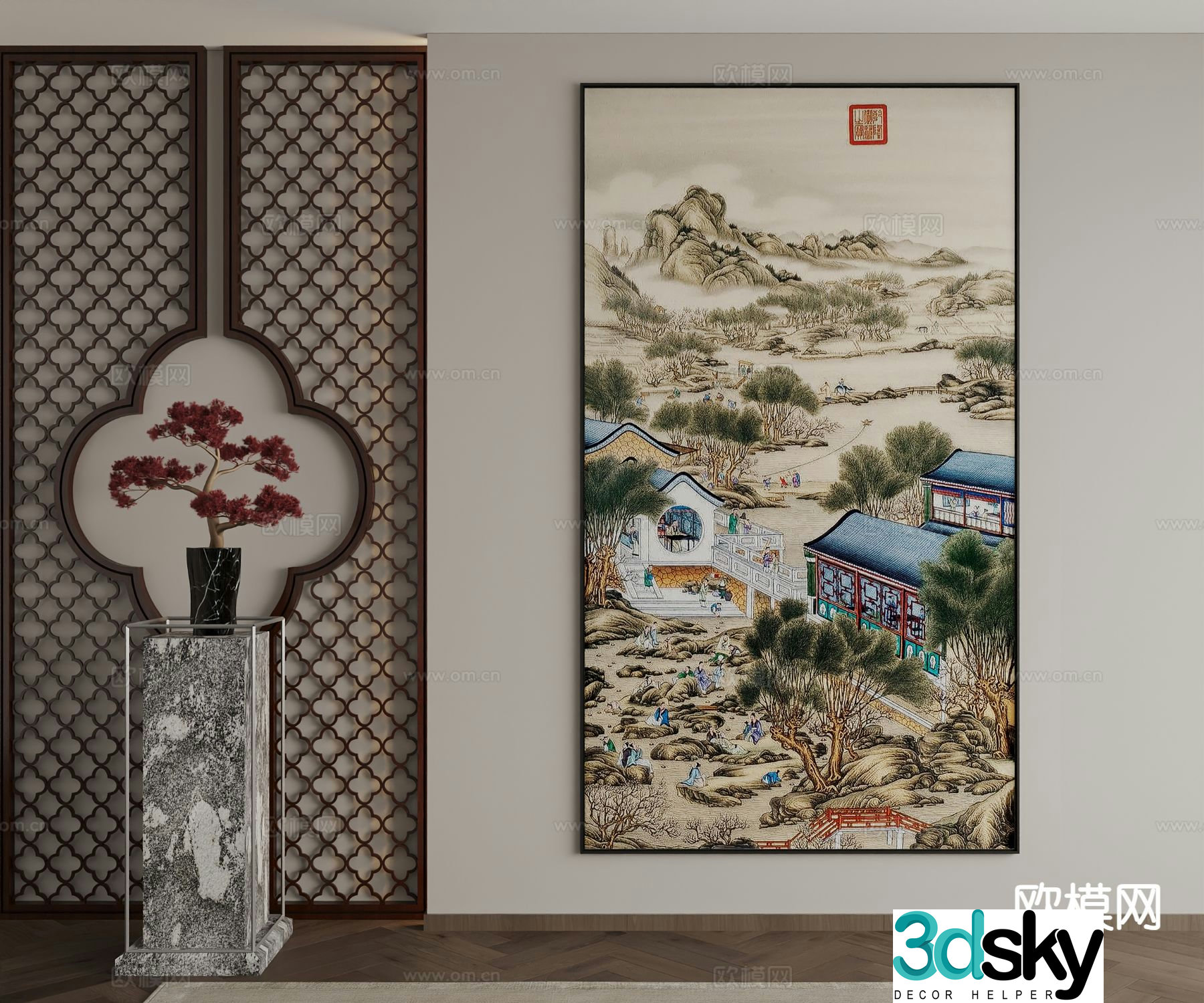 New Chinese style decorative painting architectural painting hanging painting 3D model