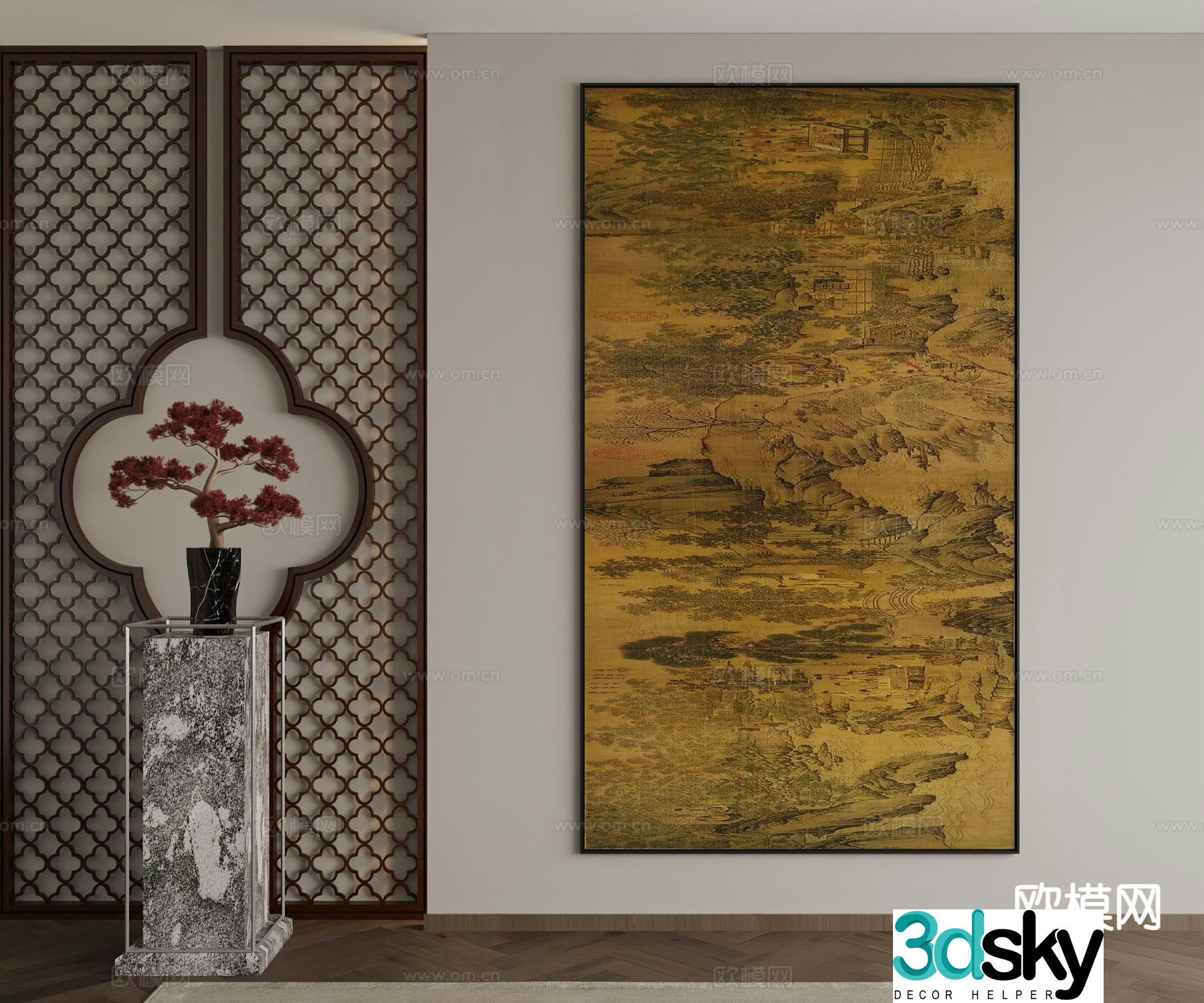 New Chinese style architectural painting decorative painting hanging painting 3D model