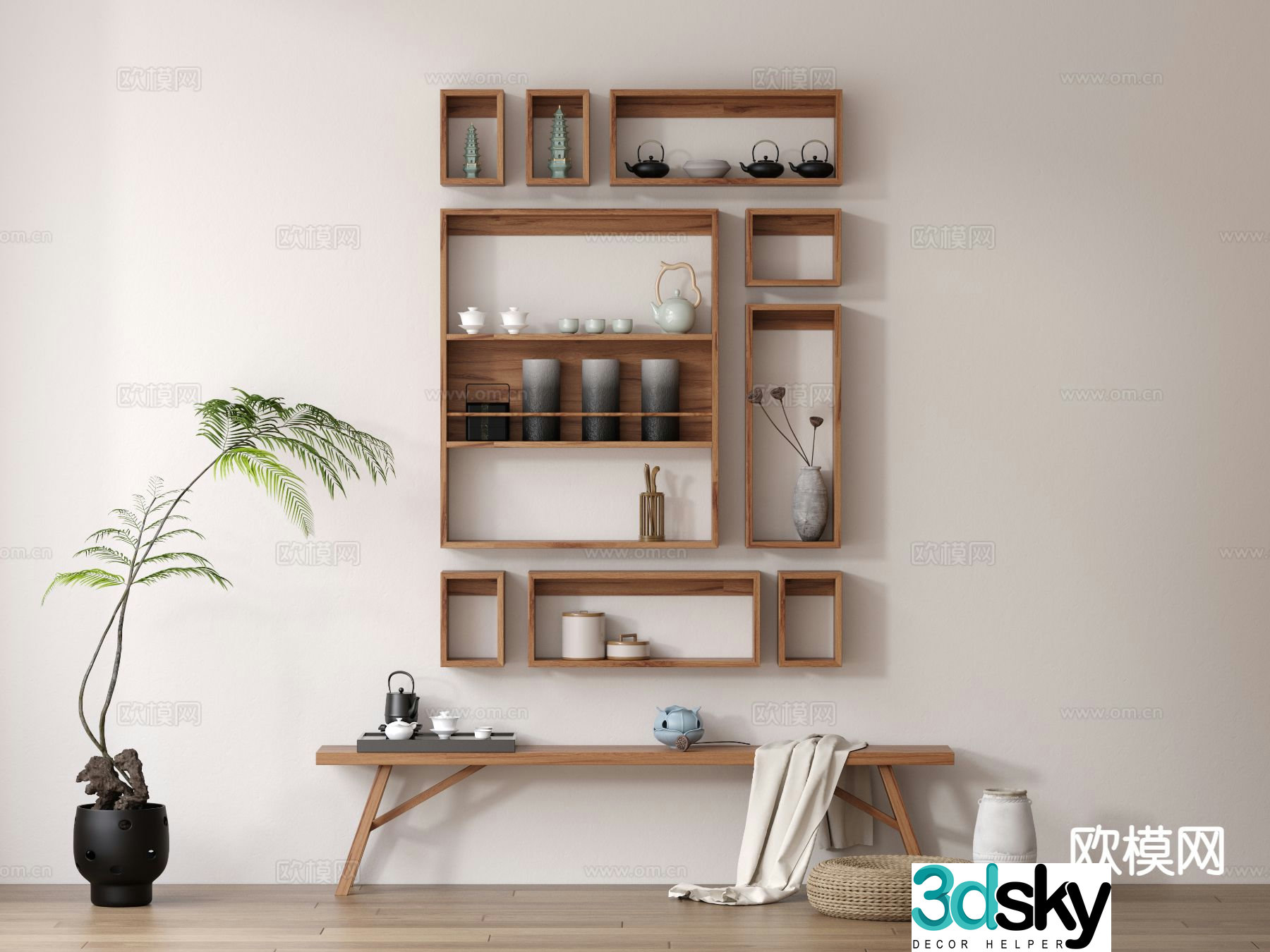 Wabi-sabi style wall shelf Duobaoge tea cabinet 3D model
