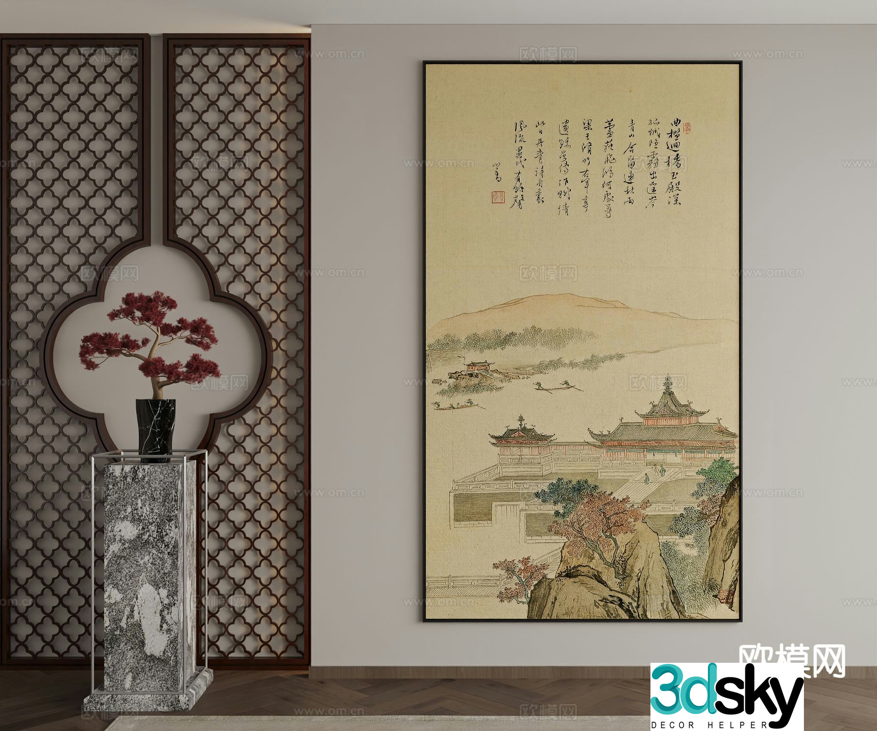 New Chinese style decorative painting architectural painting hanging painting 3D model