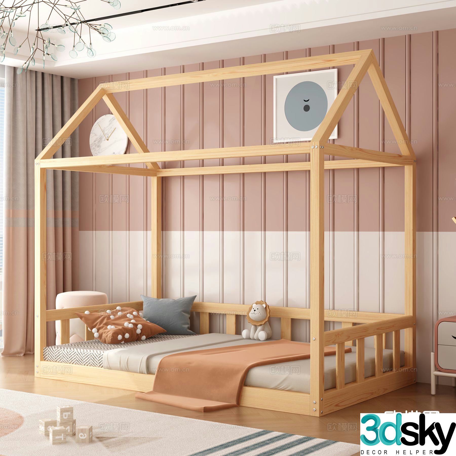 Modern solid wood bed children’s bed 3d model