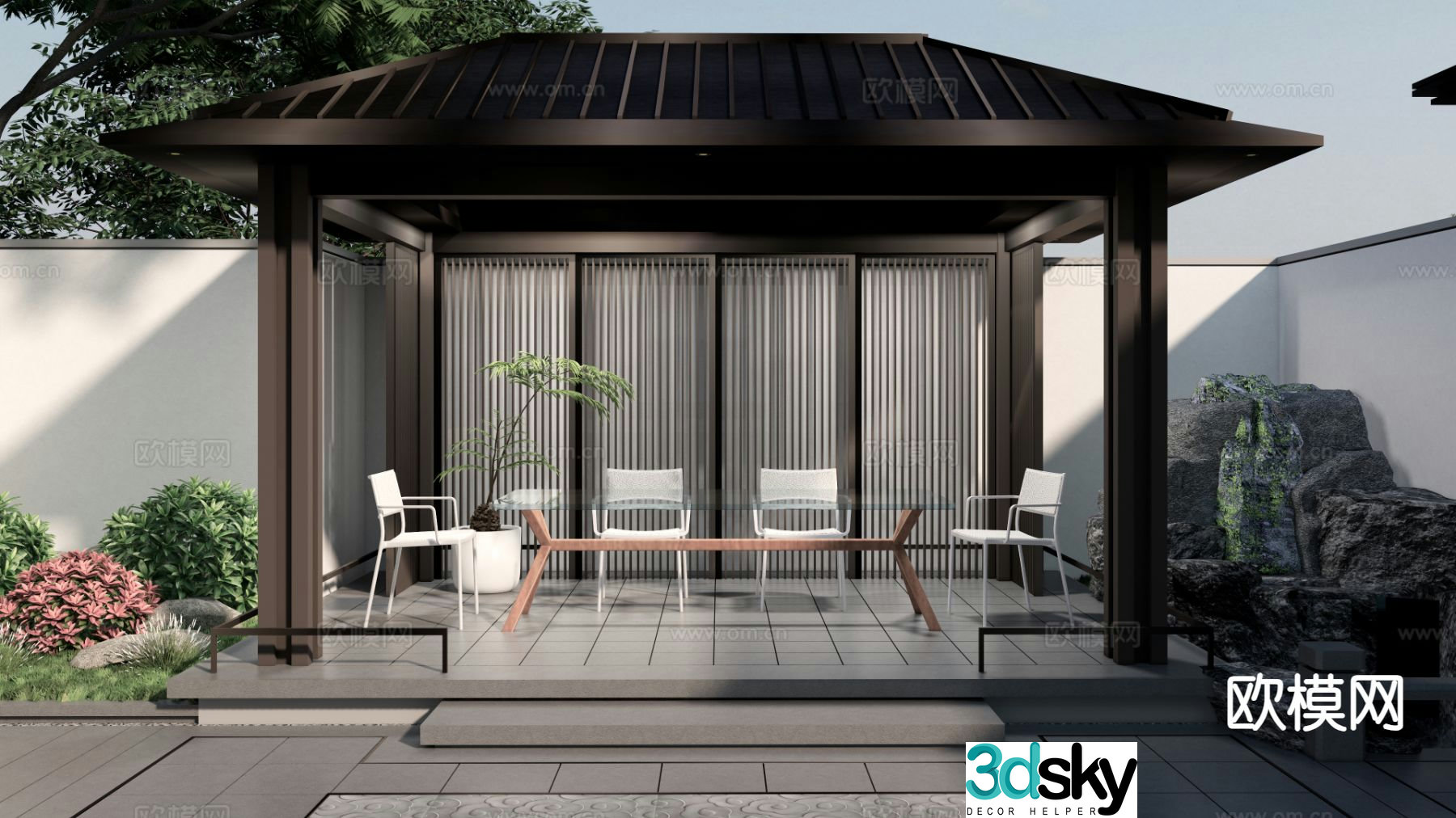 New Chinese style courtyard landscape pavilion 3D model