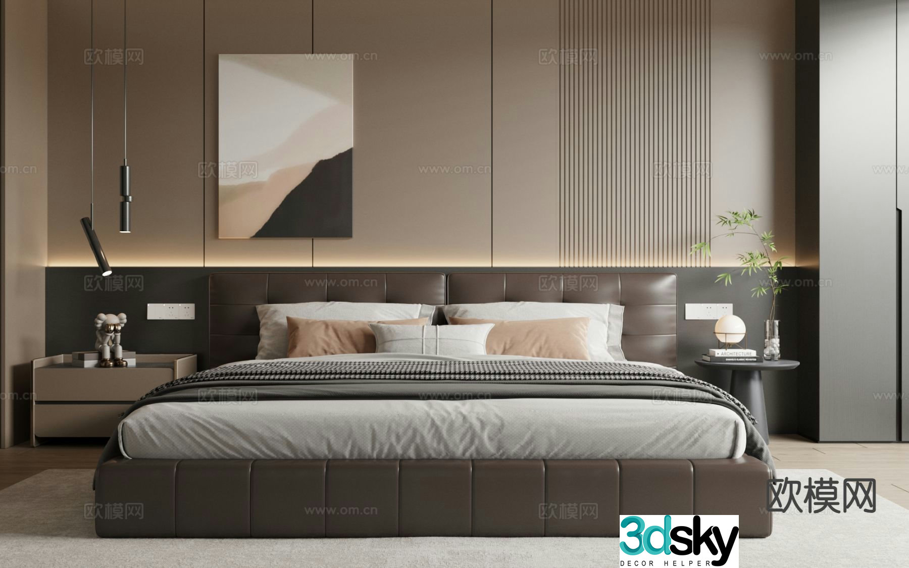 Italian double bed leather bed 3d model