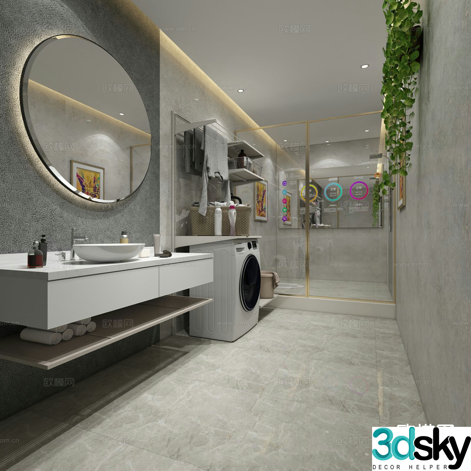 modern toilet bathroom laundry room 3d model