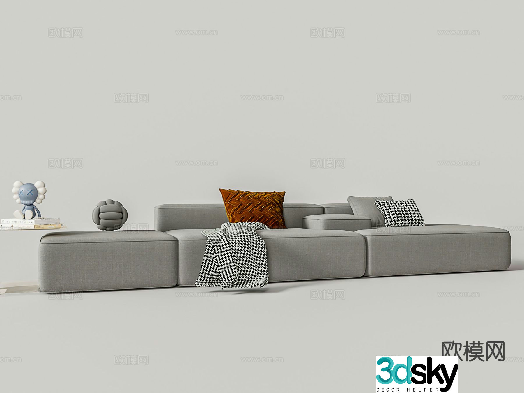 Modern tofu block sofa fabric multi-person sofa 3d model