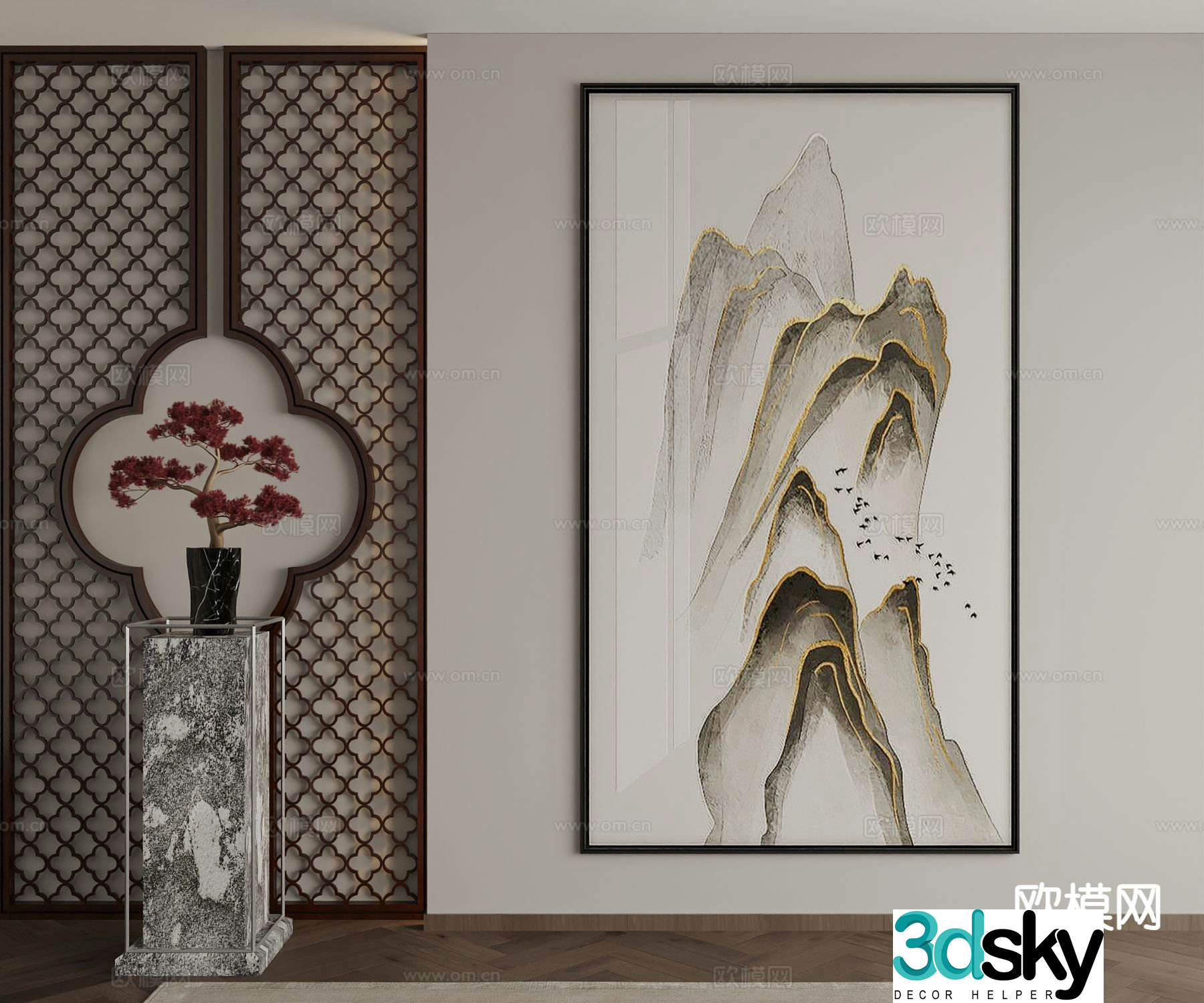 New Chinese style decorative painting landscape painting hanging painting 3D model