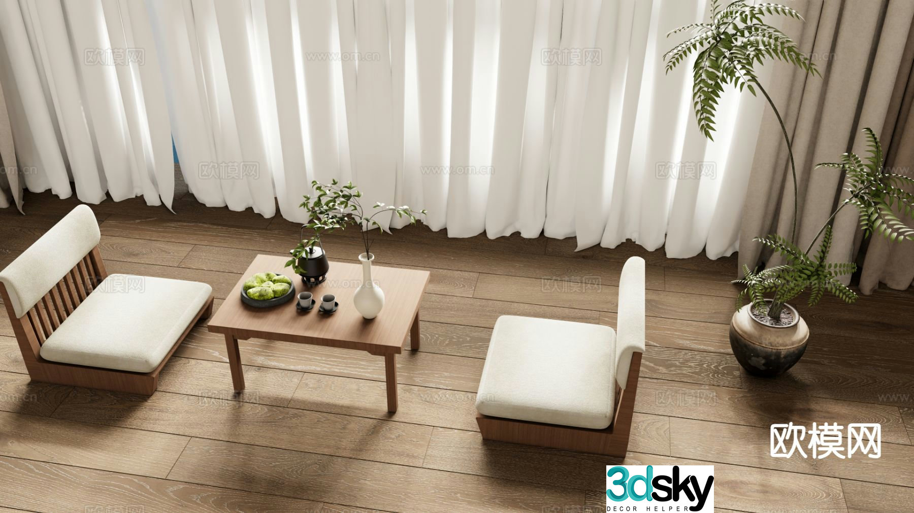 New Chinese style tea table tatami tea table 3d model