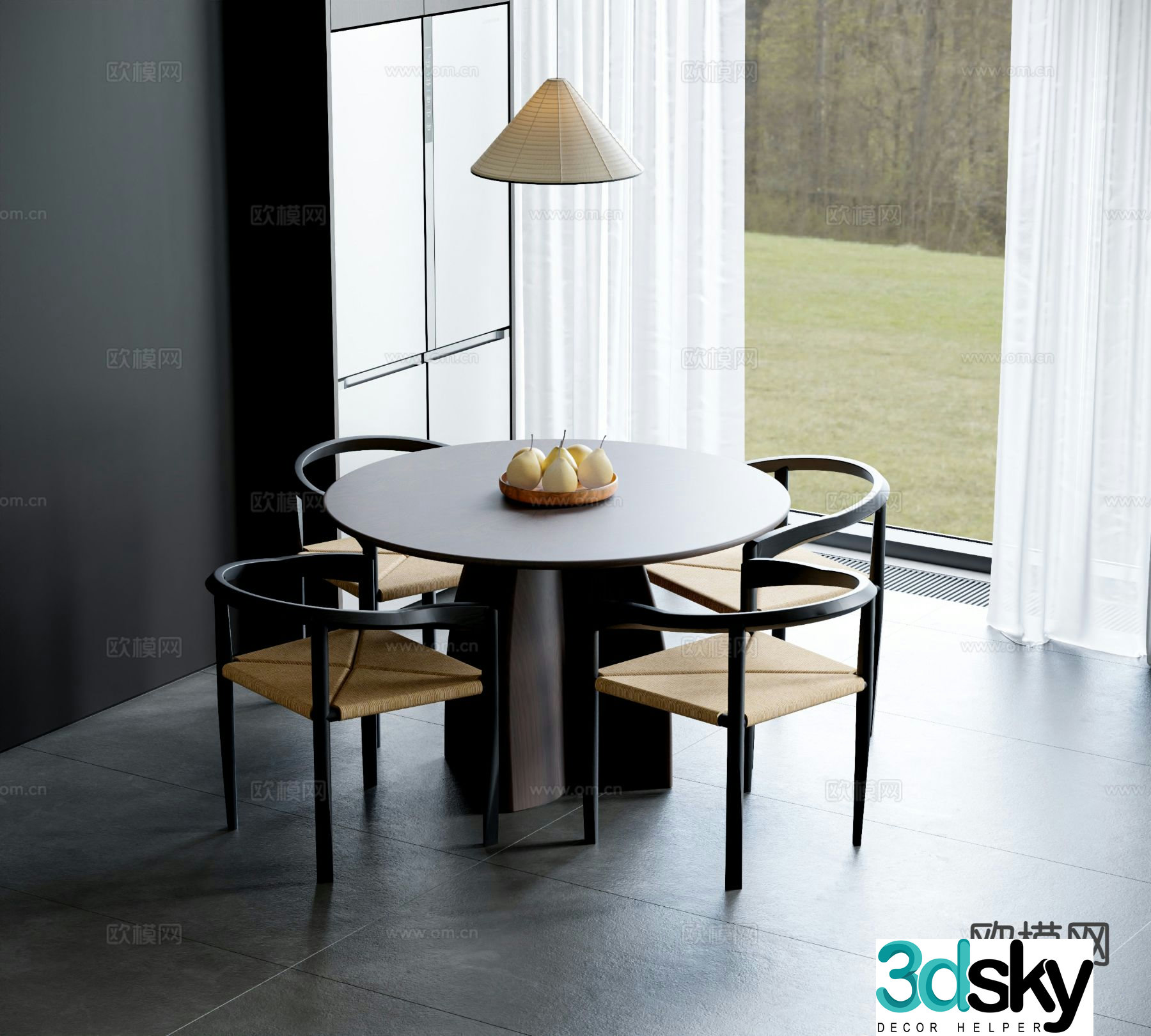 Medieval style dining table and chairs 3d model
