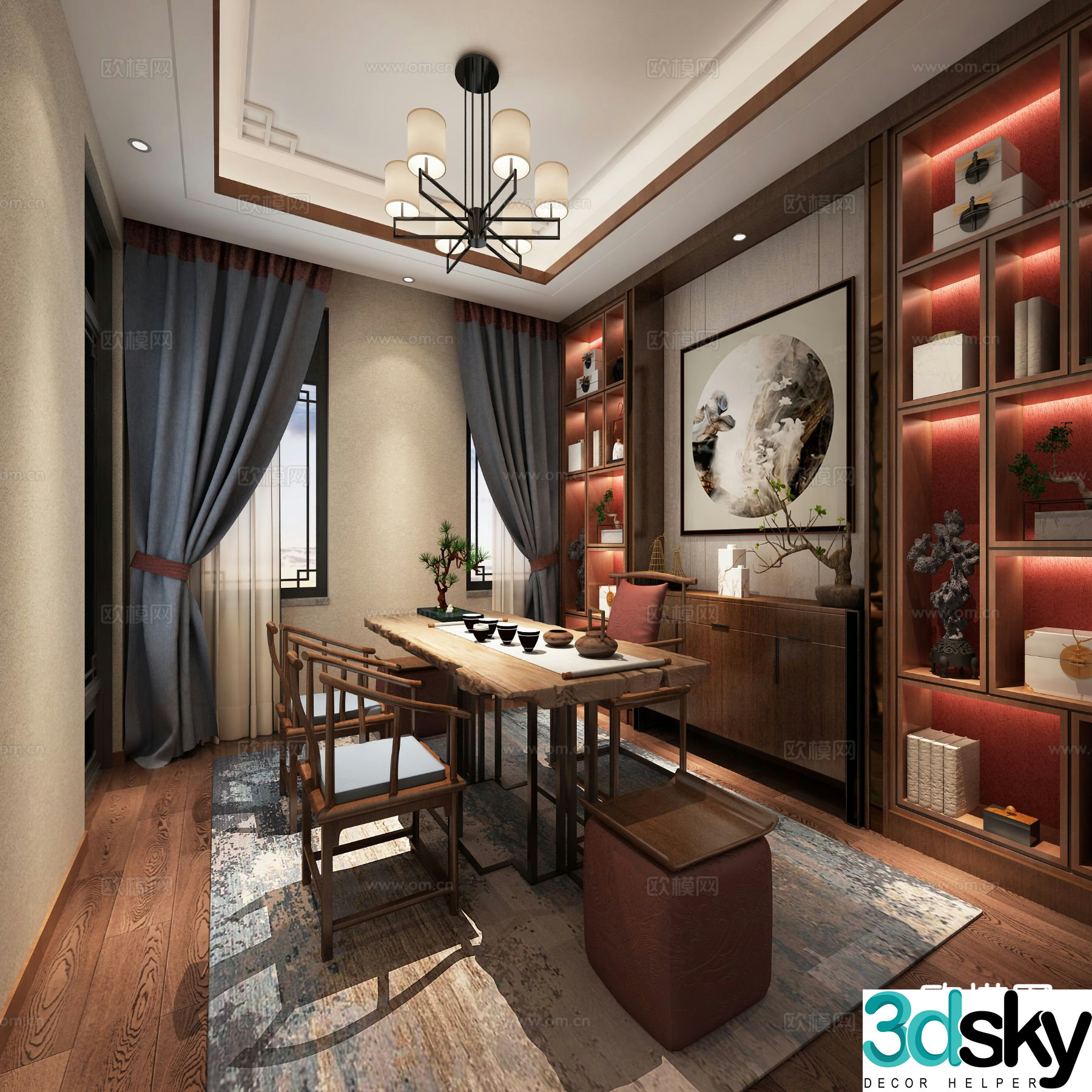 New Chinese style study 3D model