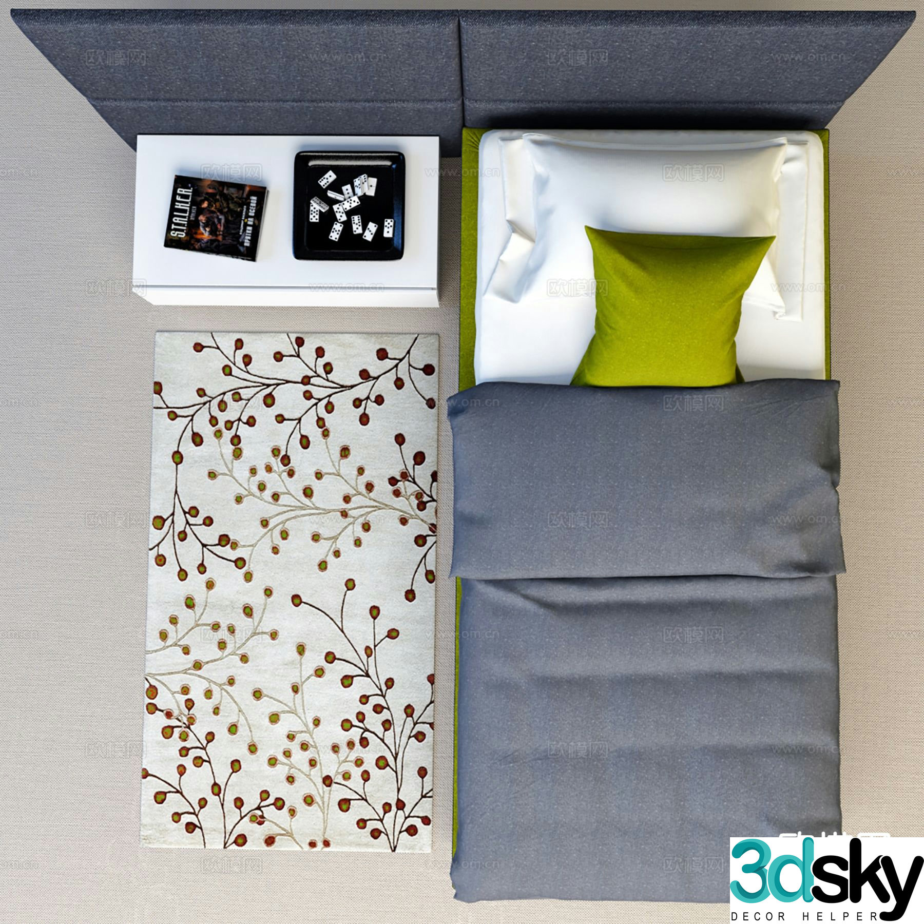 Modern single bed 3d model
