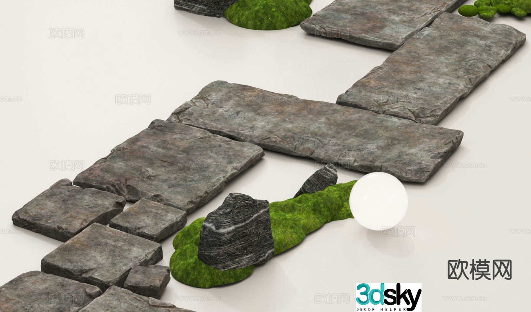 Tingbu sketch bluestone slab stone walk 3D model