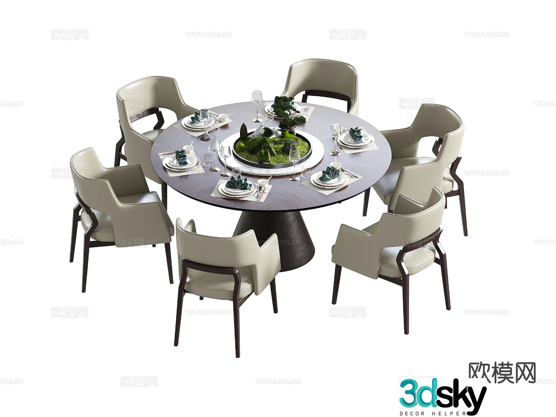 New Chinese style dining table and chairs round table 3d model
