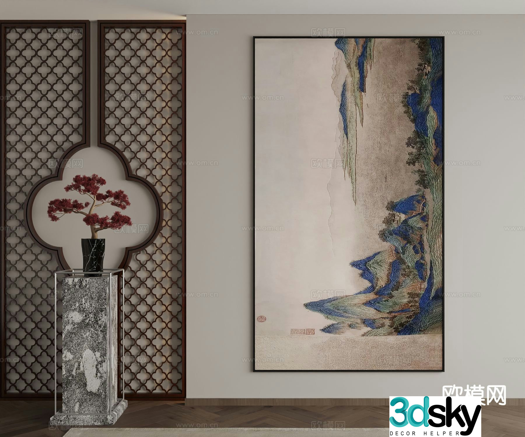New Chinese style decorative painting landscape painting hanging painting 3D model
