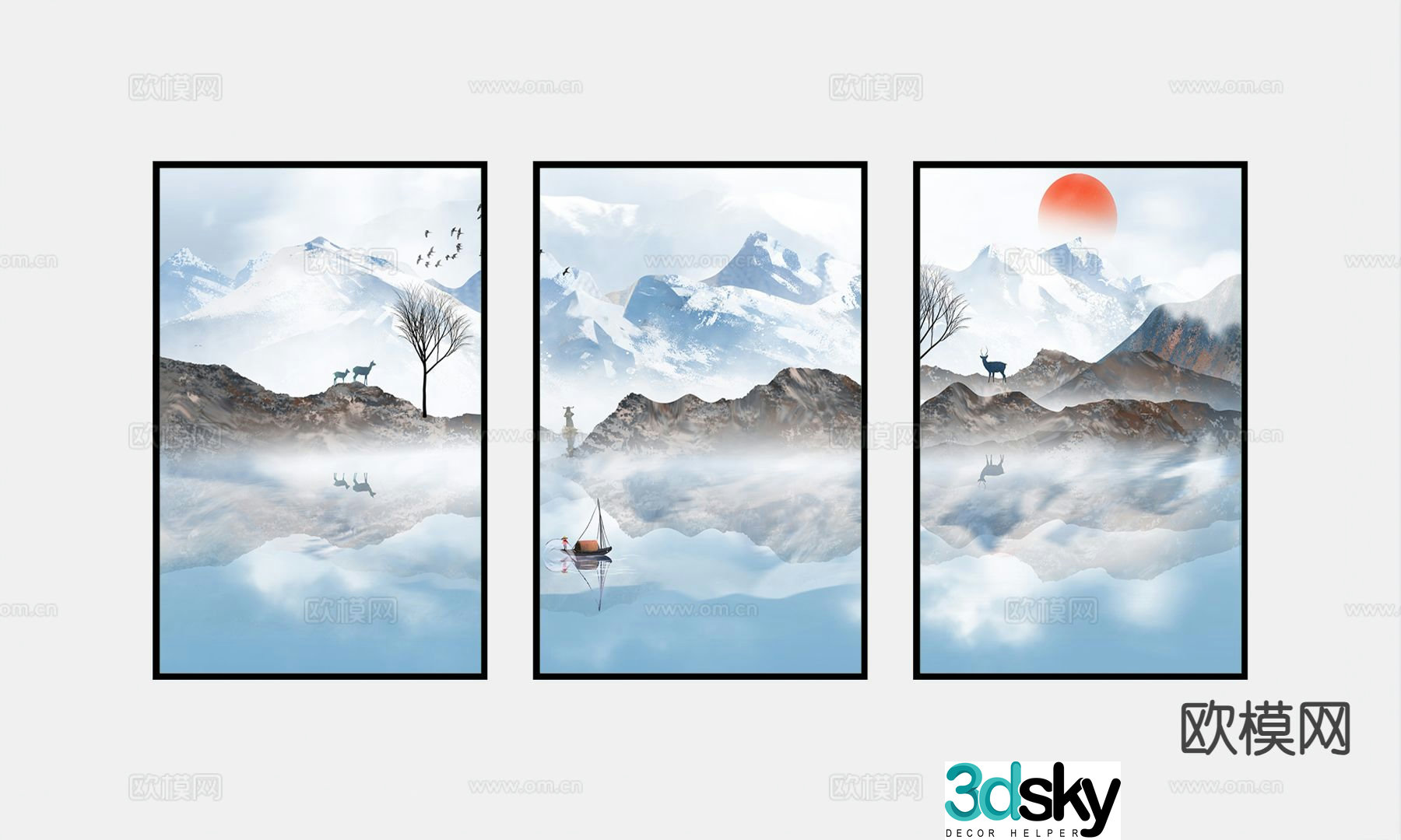 New Chinese style decorative painting landscape painting hanging painting 3D model