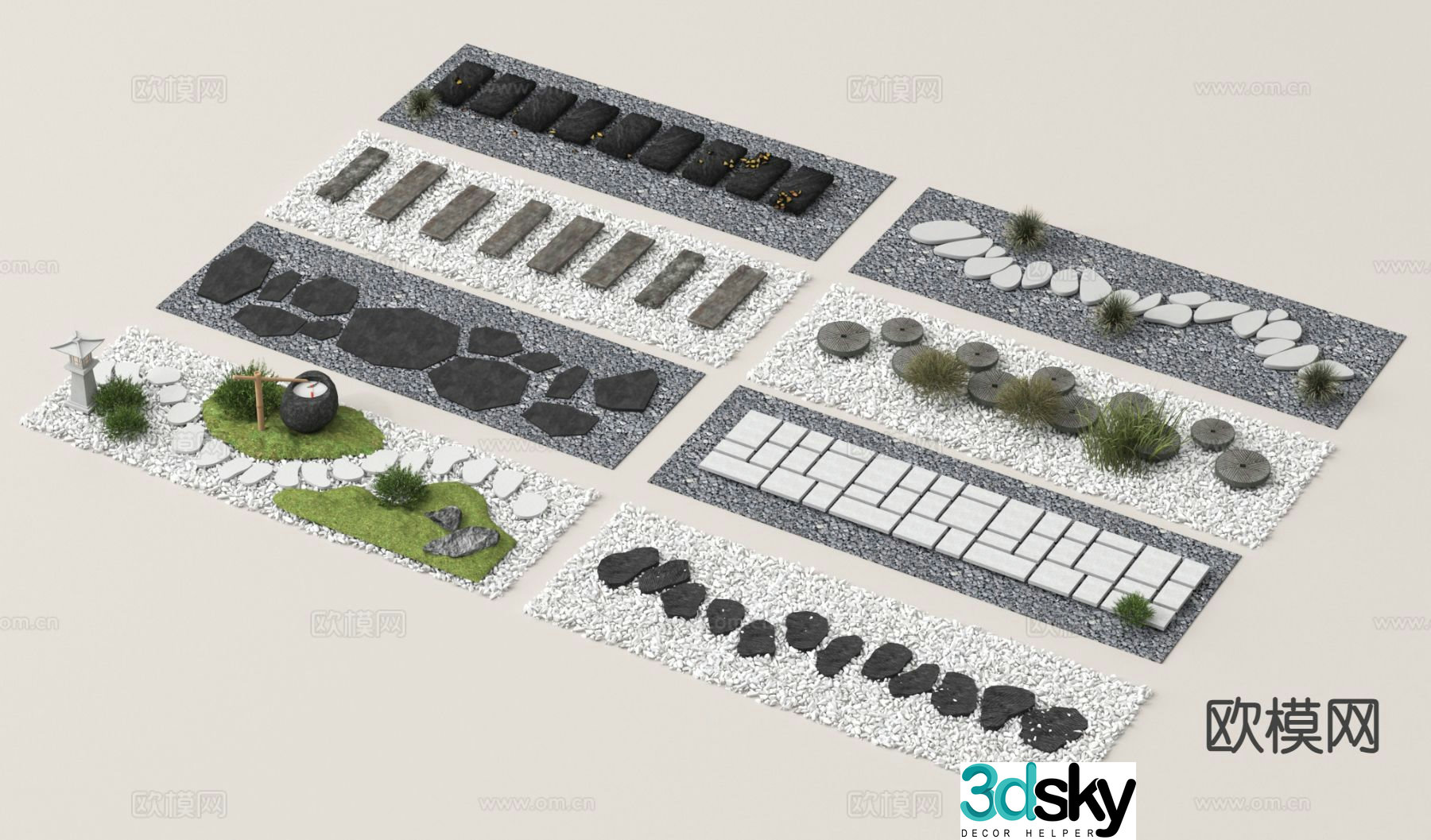 Tingbu sketch bluestone slab gravel walkway slate walkway 3D model