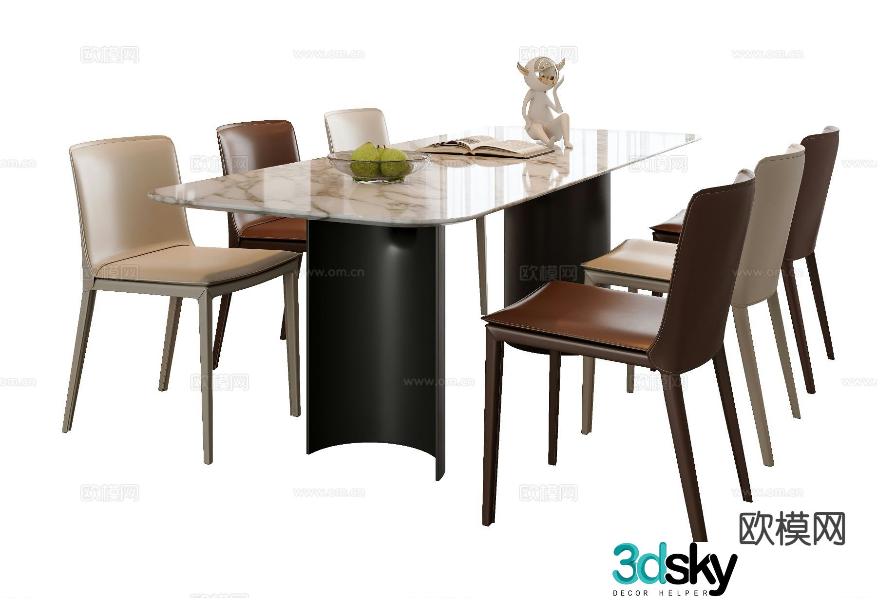 Italian dining table and chairs marble dining table 3d model