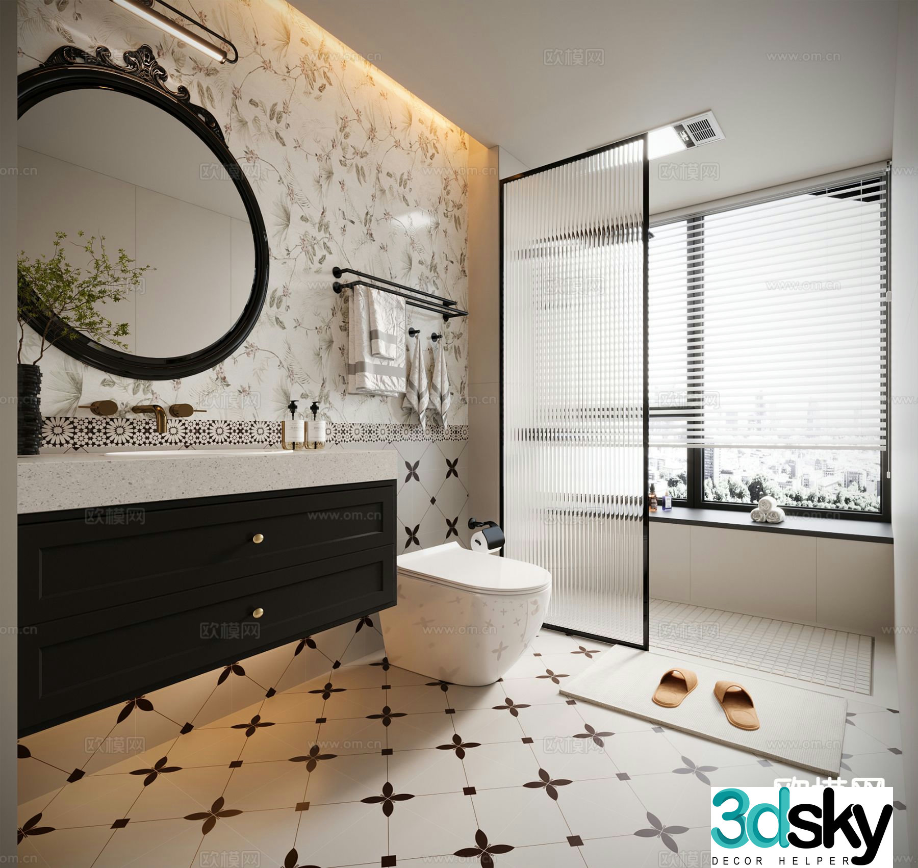 French retro bathroom bathroom 3d model
