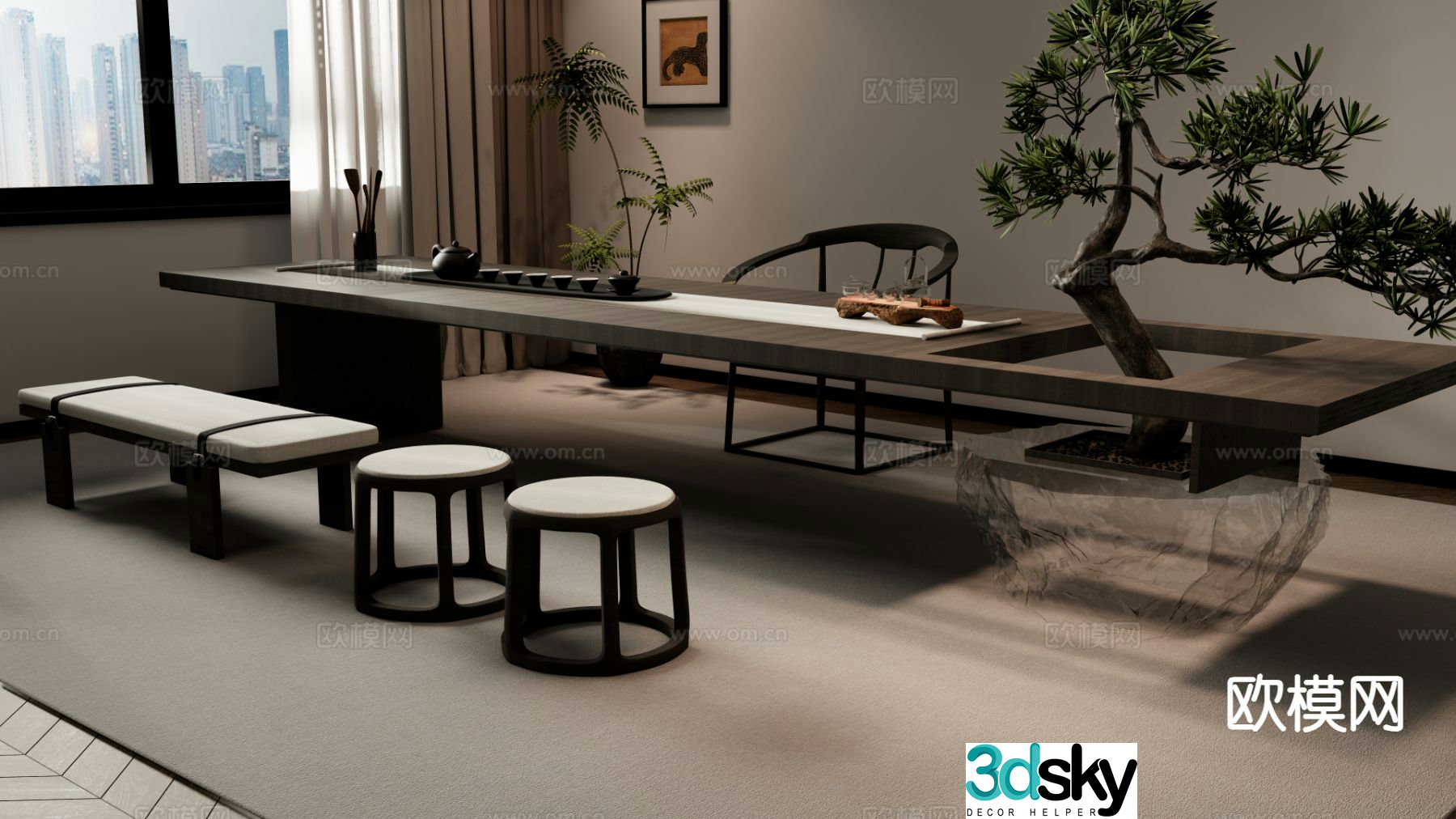 New Chinese style tea table tea table 3d model