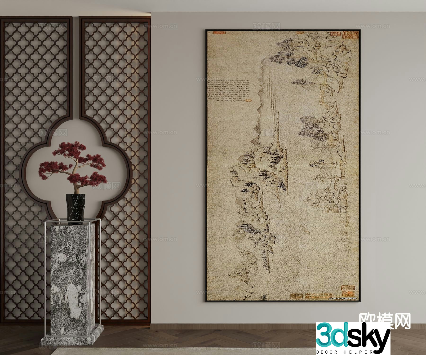 New Chinese style decorative painting art painting hanging painting 3d model