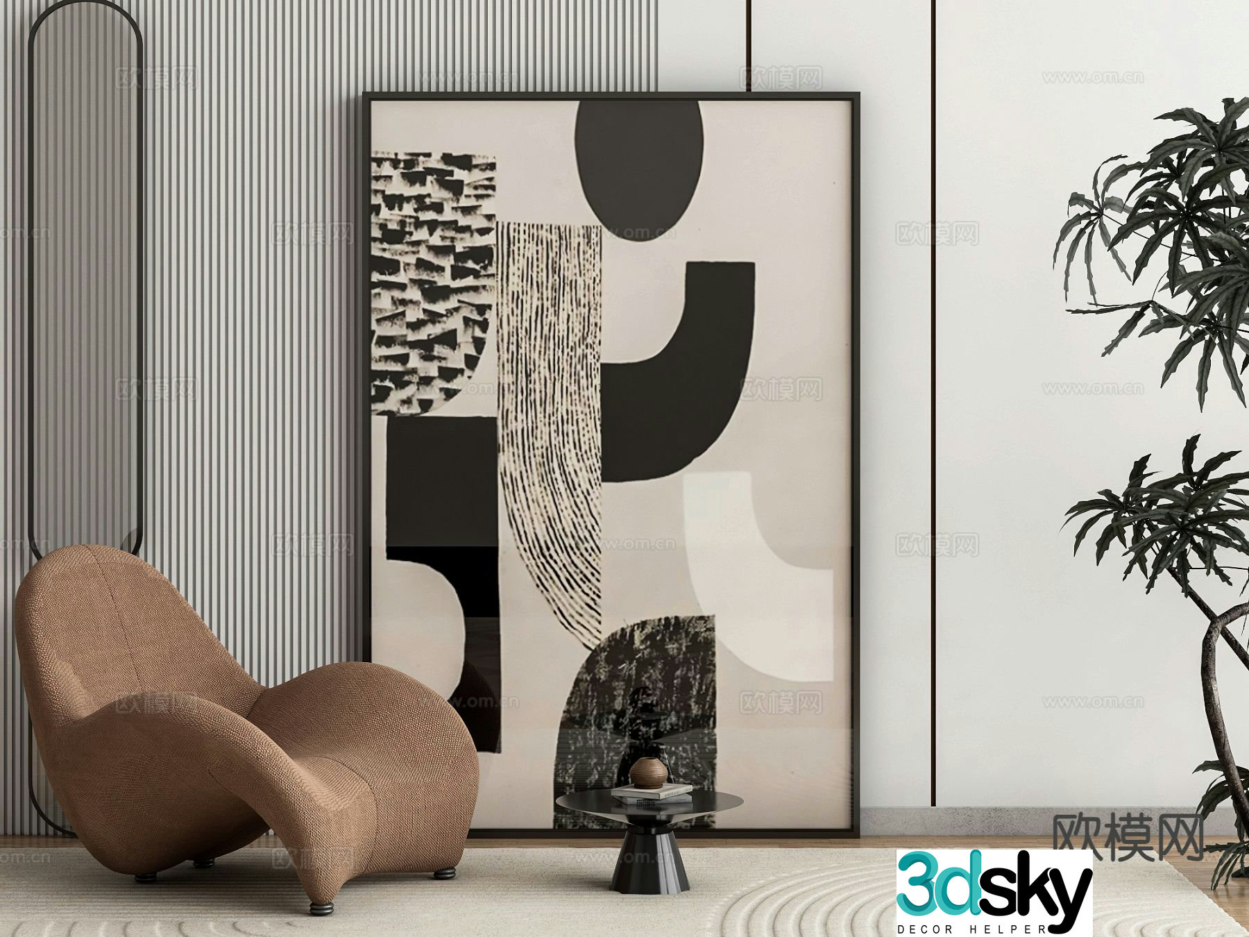 Modern art hanging painting living room decorative painting 3d model
