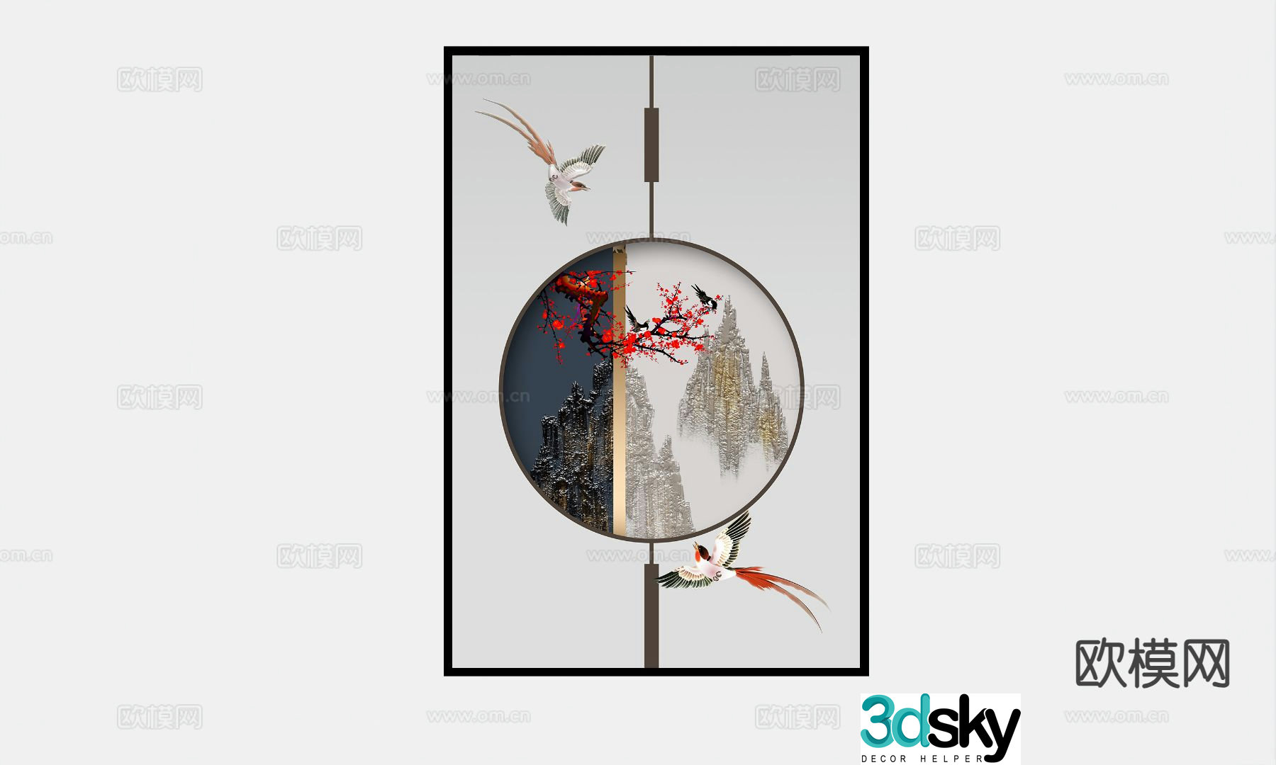 New Chinese style decorative painting mountain painting hanging painting 3D model