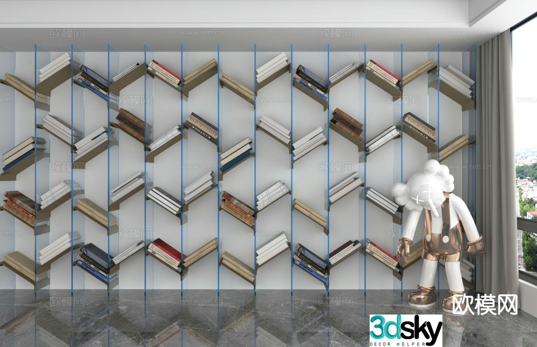 Modern bookshelf locker 3d model