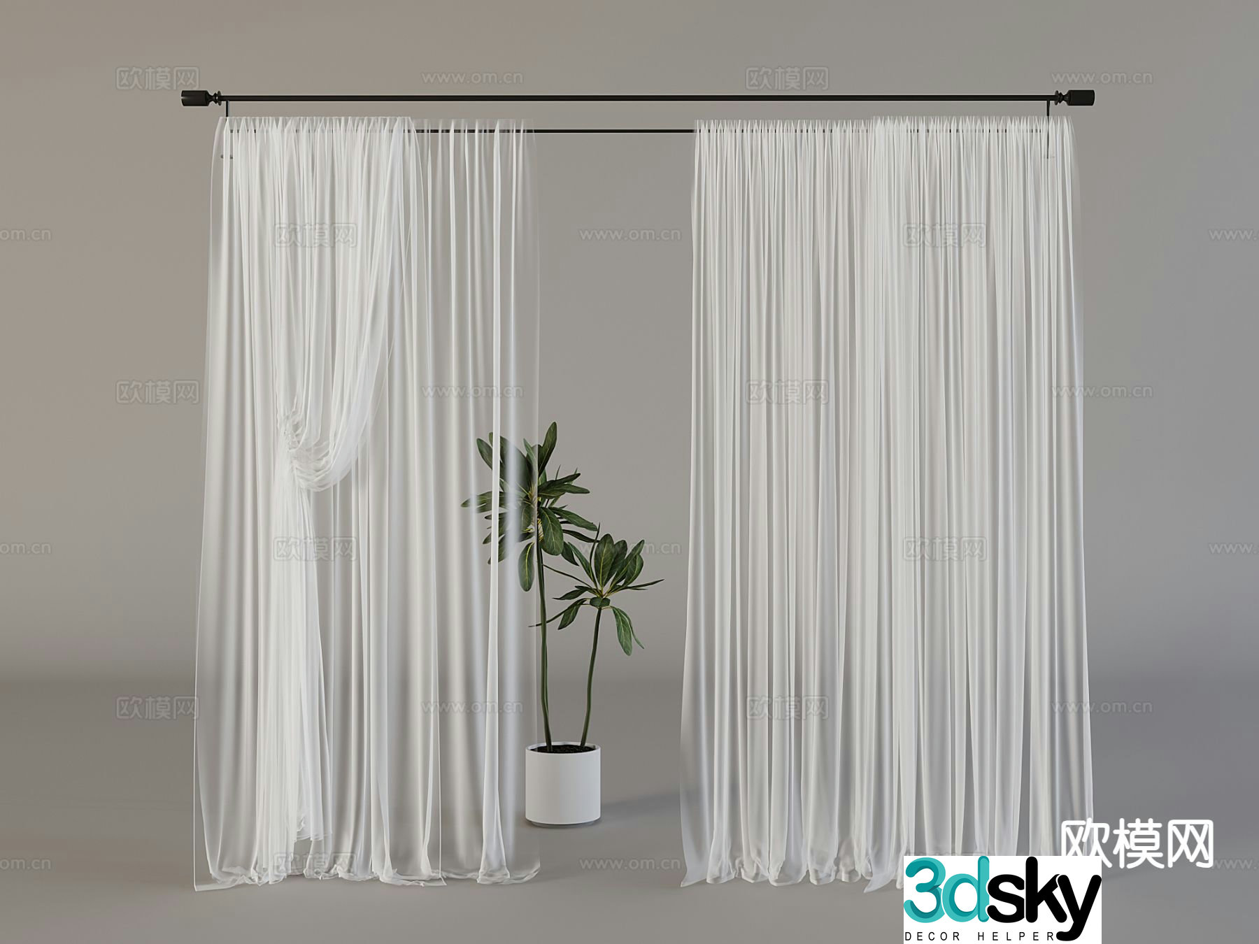 Plain curtain screen gauze curtain 3d model