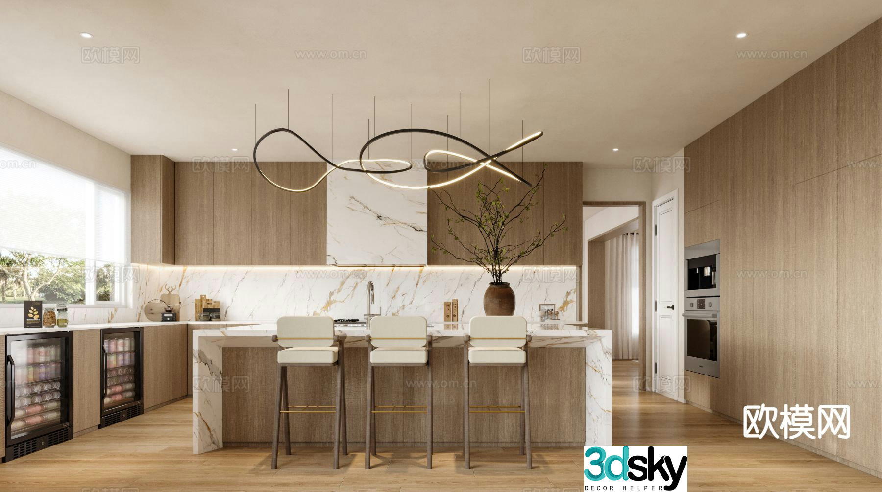 Modern island kitchen 3d model