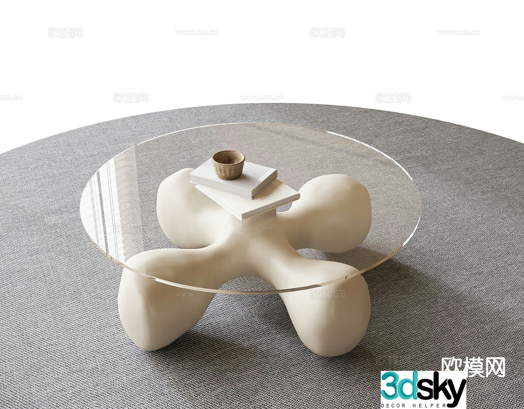 Cream wind glass coffee table round coffee table 3d model