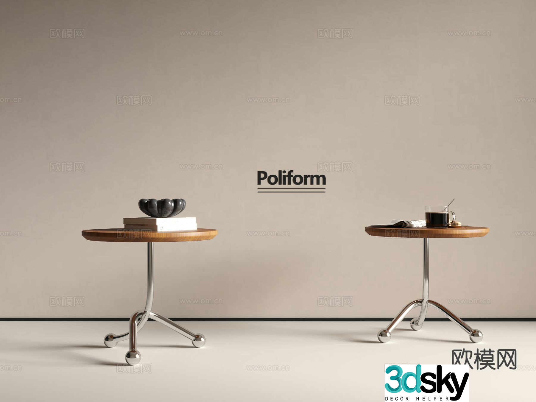 Medieval style side table corner table round table 3D model