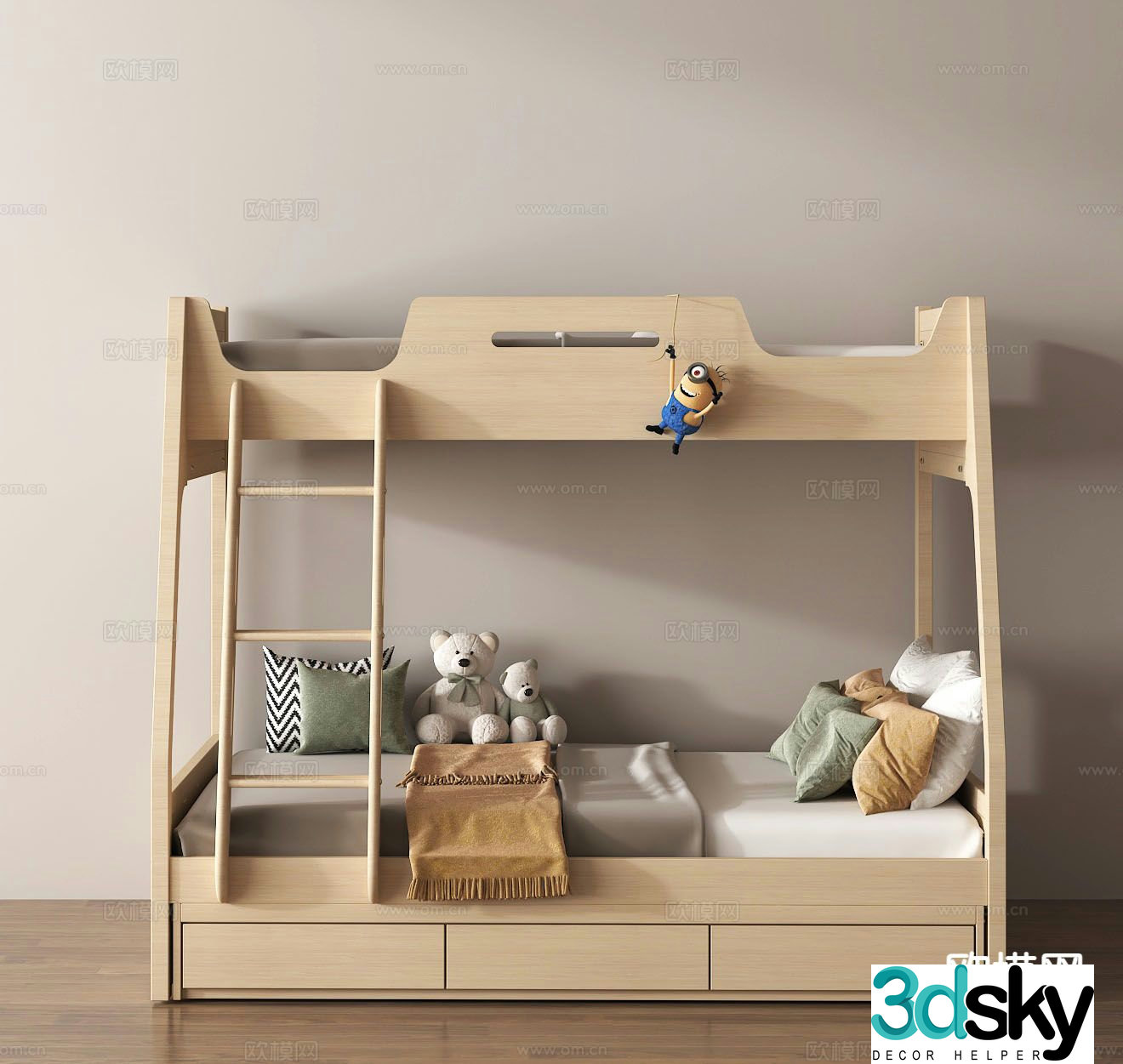 Nordic bunk bed children’s bed bunk bed 3d model