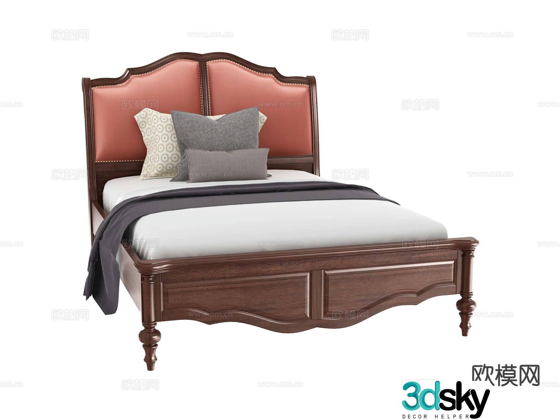 American double bed 3d model