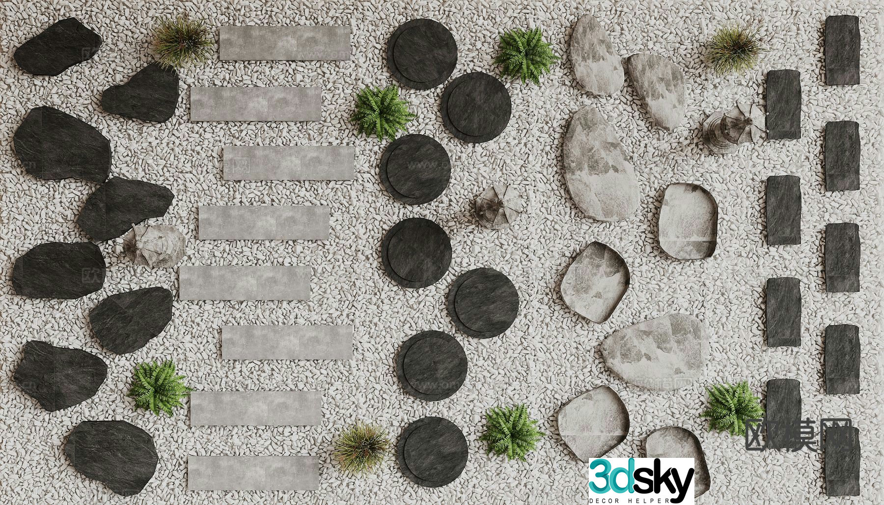 modern slate cobblestone stone steps 3d model